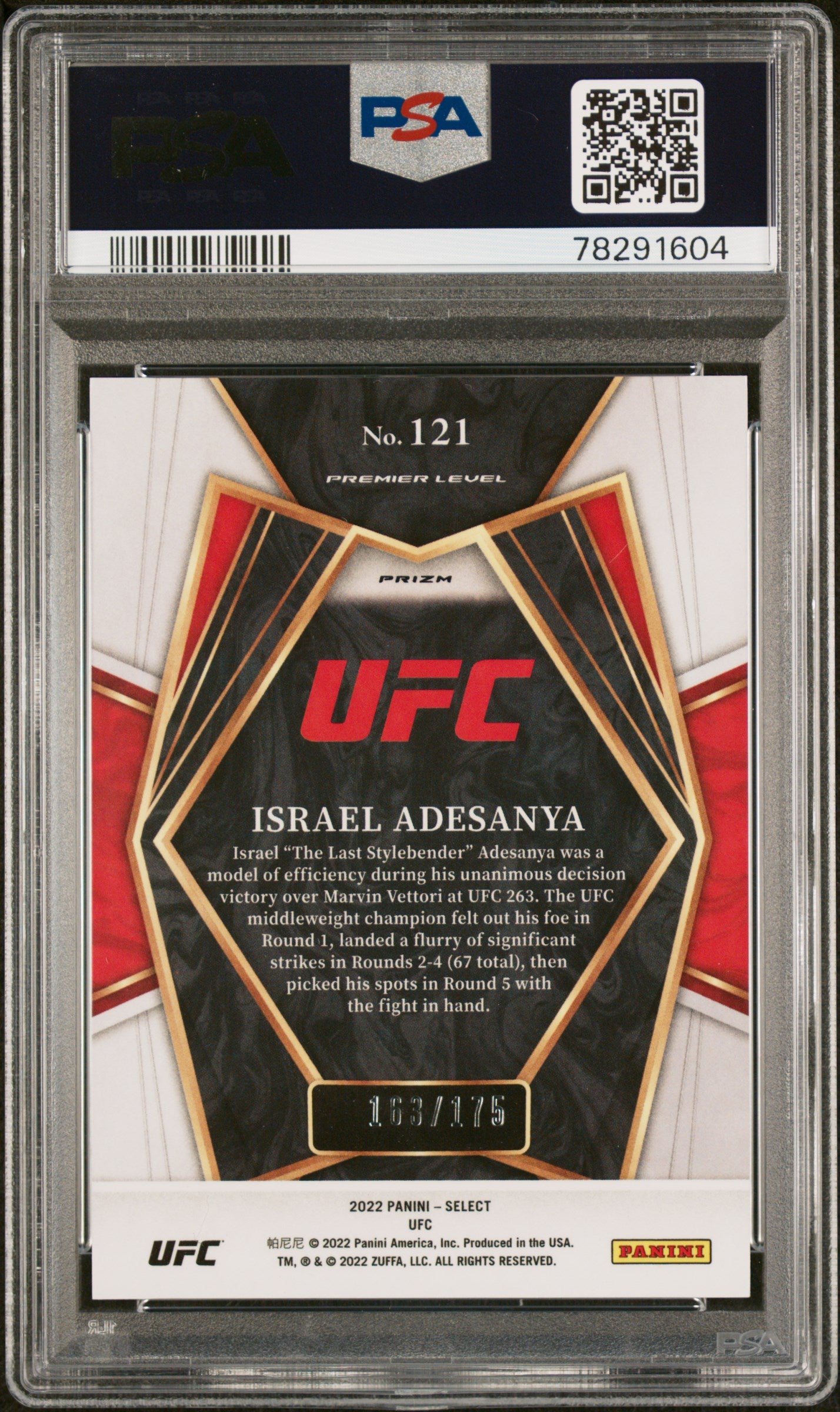 2022 Panini Select UFC - Israel Adesanya /175 - Bronze Prizm /175 - PSA 10
