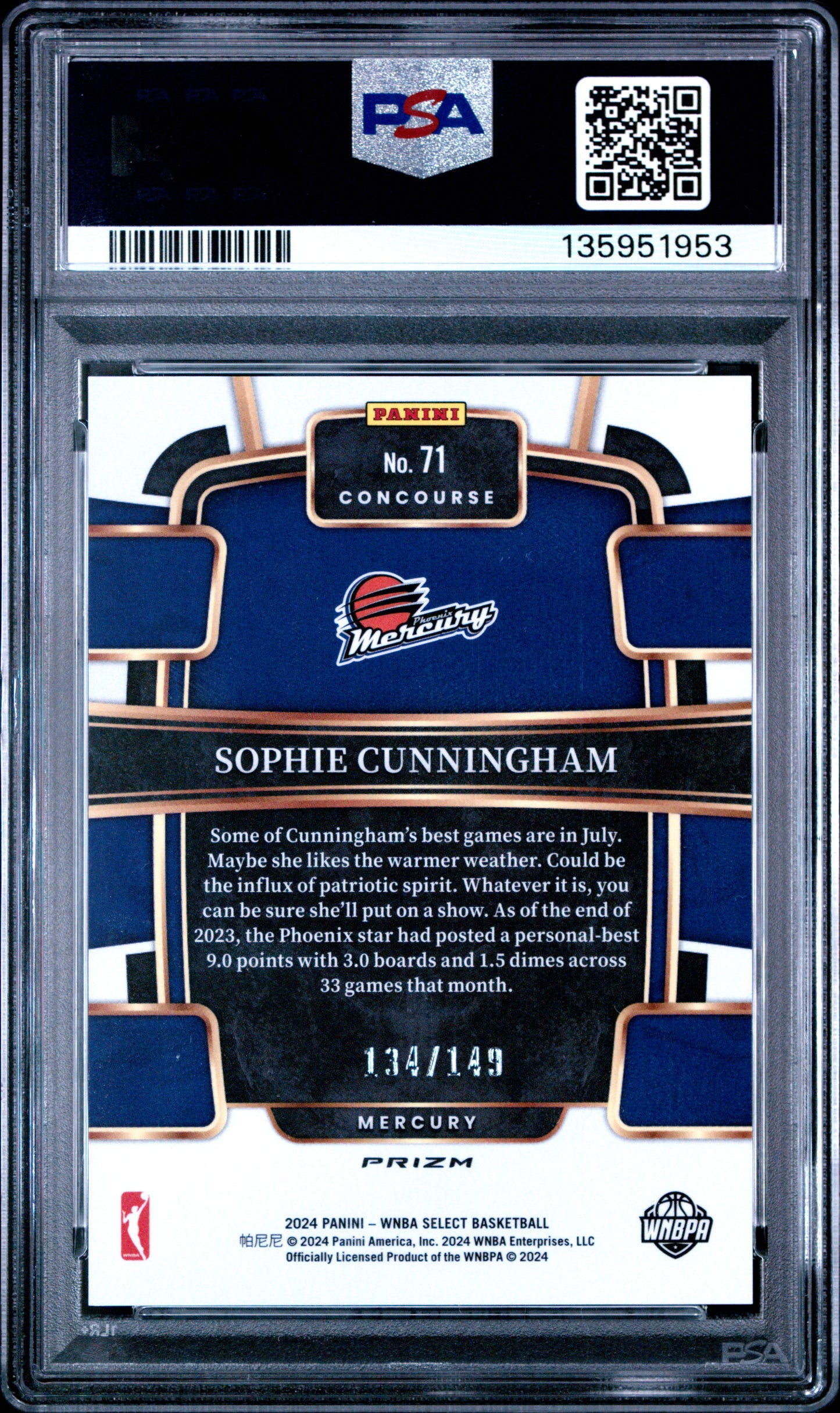 2024 Select WNBA - SOPHIE CUNNINGHAM #71 - Red Prizm /149 - PSA - /149