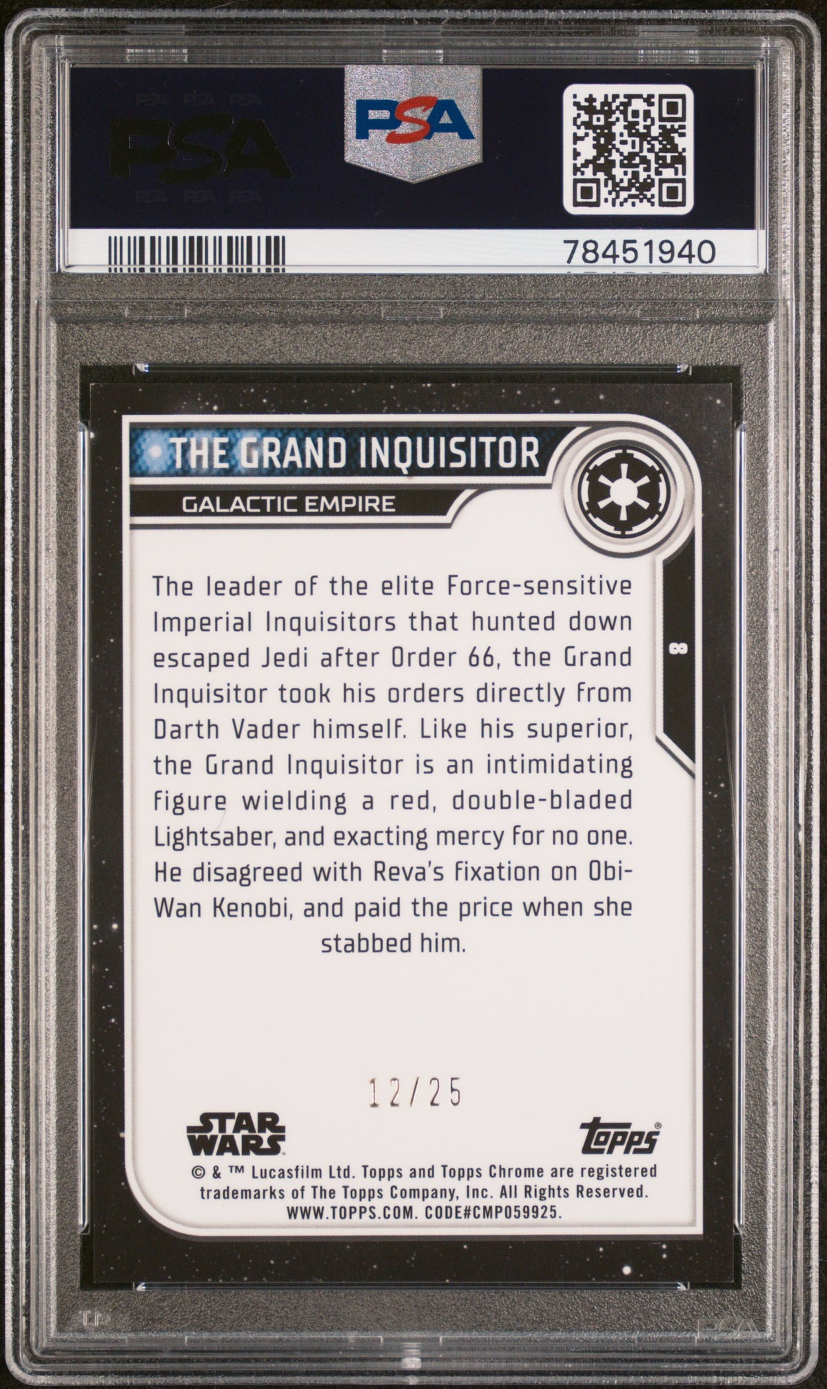 2023 Star Wars Chrome - Grand Inquisitor - Orange Refractor /25 - PSA - /25