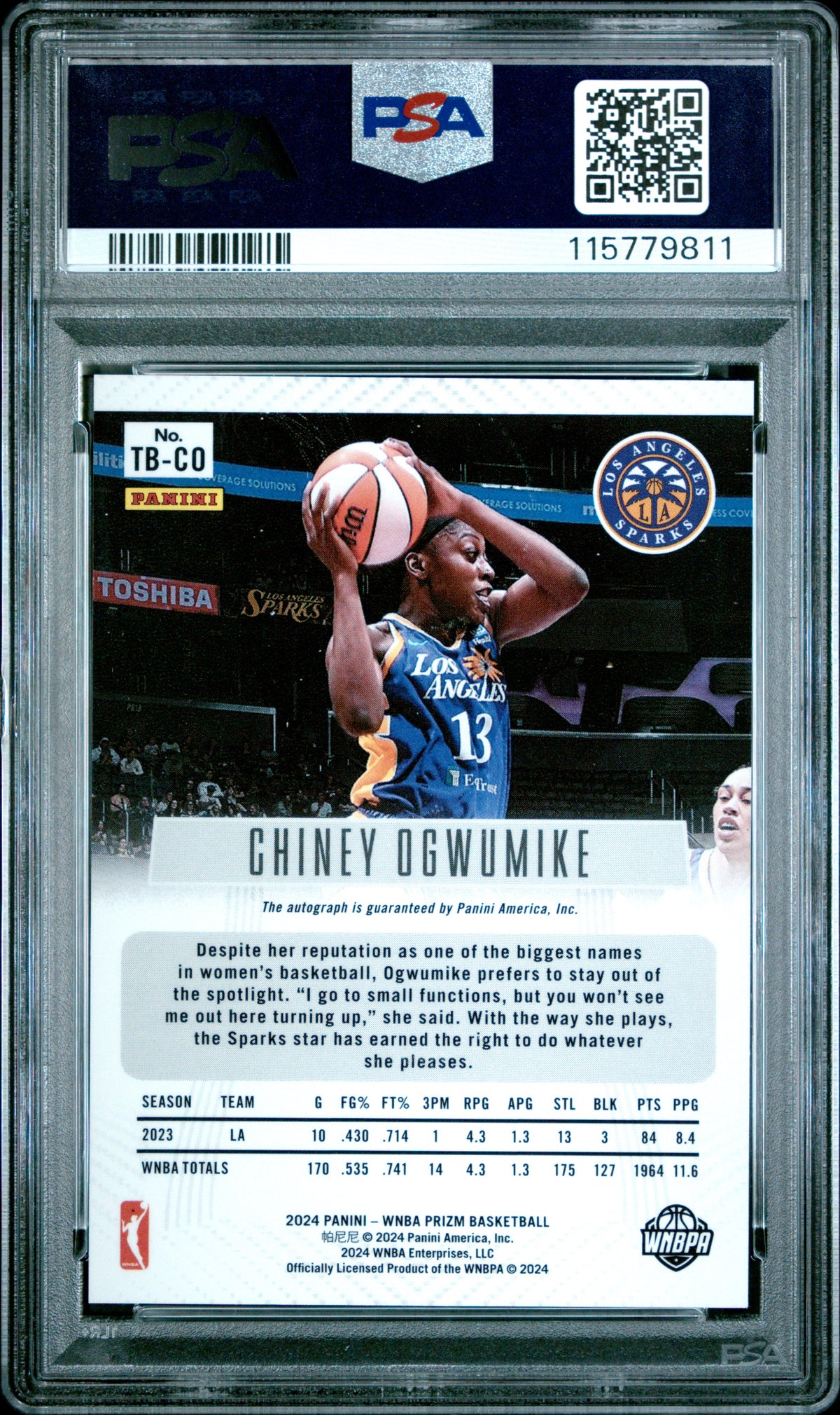 2024 Panini Prizm WNBA - Chiney Ogwumike #TBCO - Throwback Sigs - AUTO - PSA 9