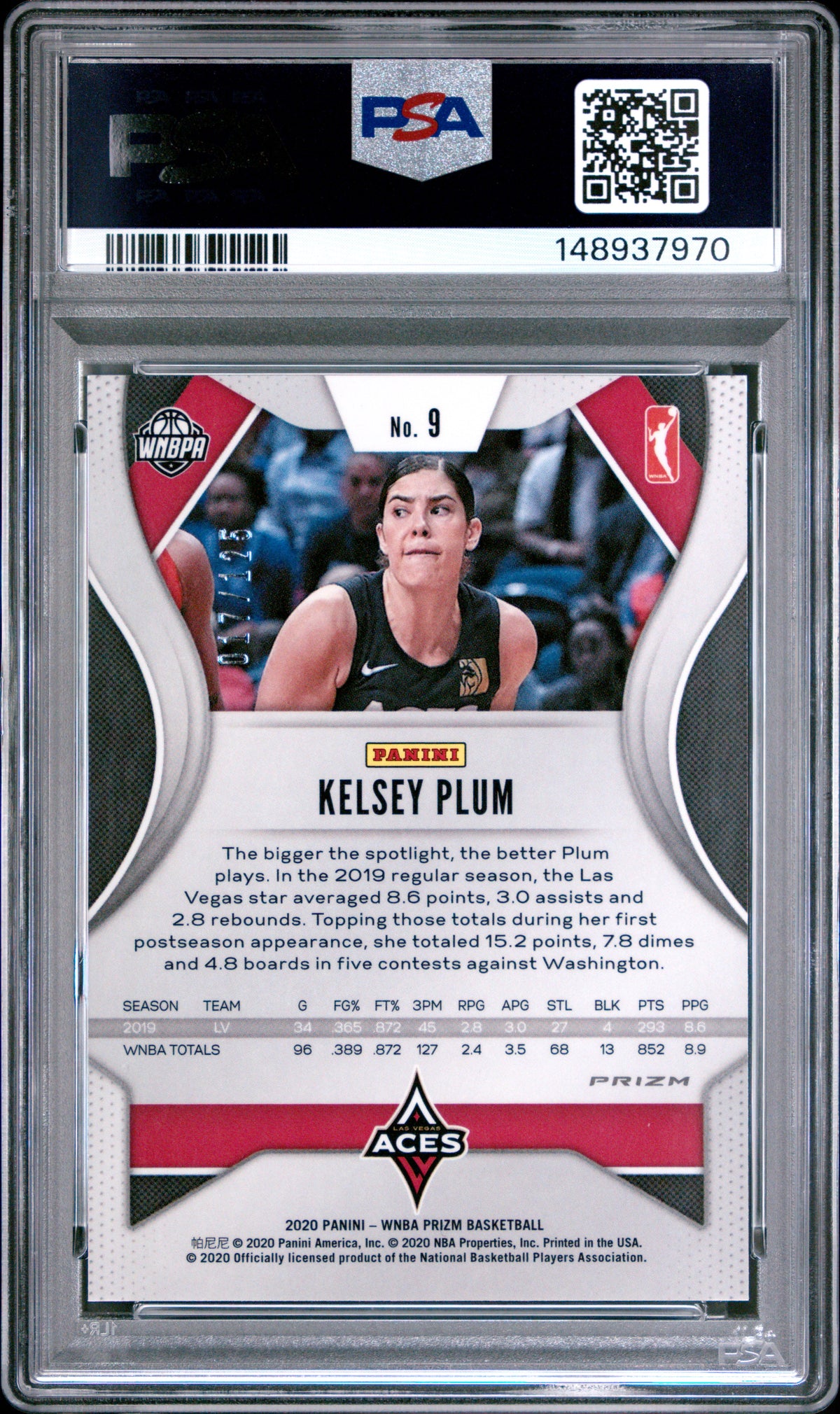 2020 Panini Prizm WNBA - Kelsey Plum #9 - Purple /125 - PSA - PURPLE /125