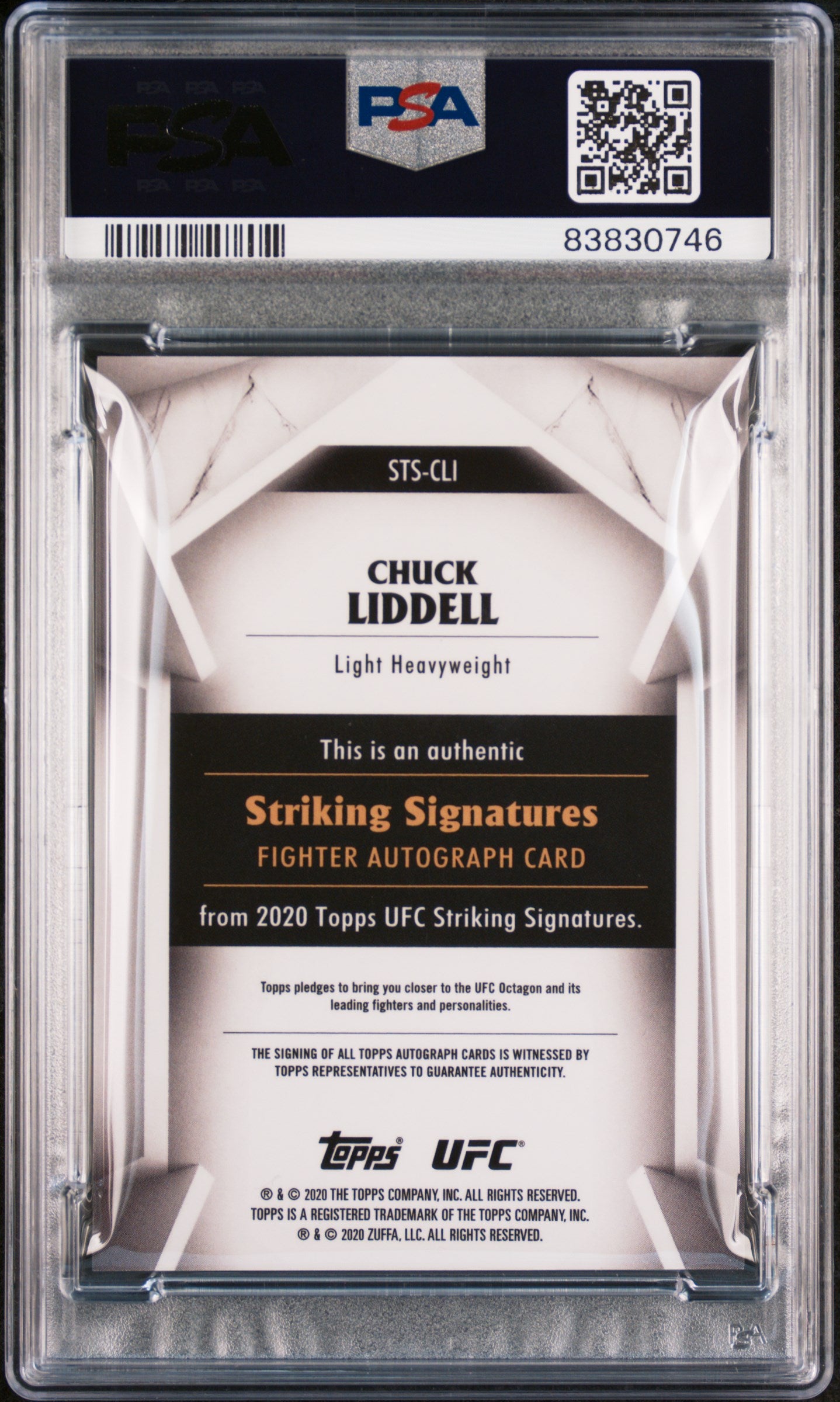 2020 Topps UFC- Chuck Liddell - Fighter Auto - AUTO - Purple /99 - PSA 9 Auto 10