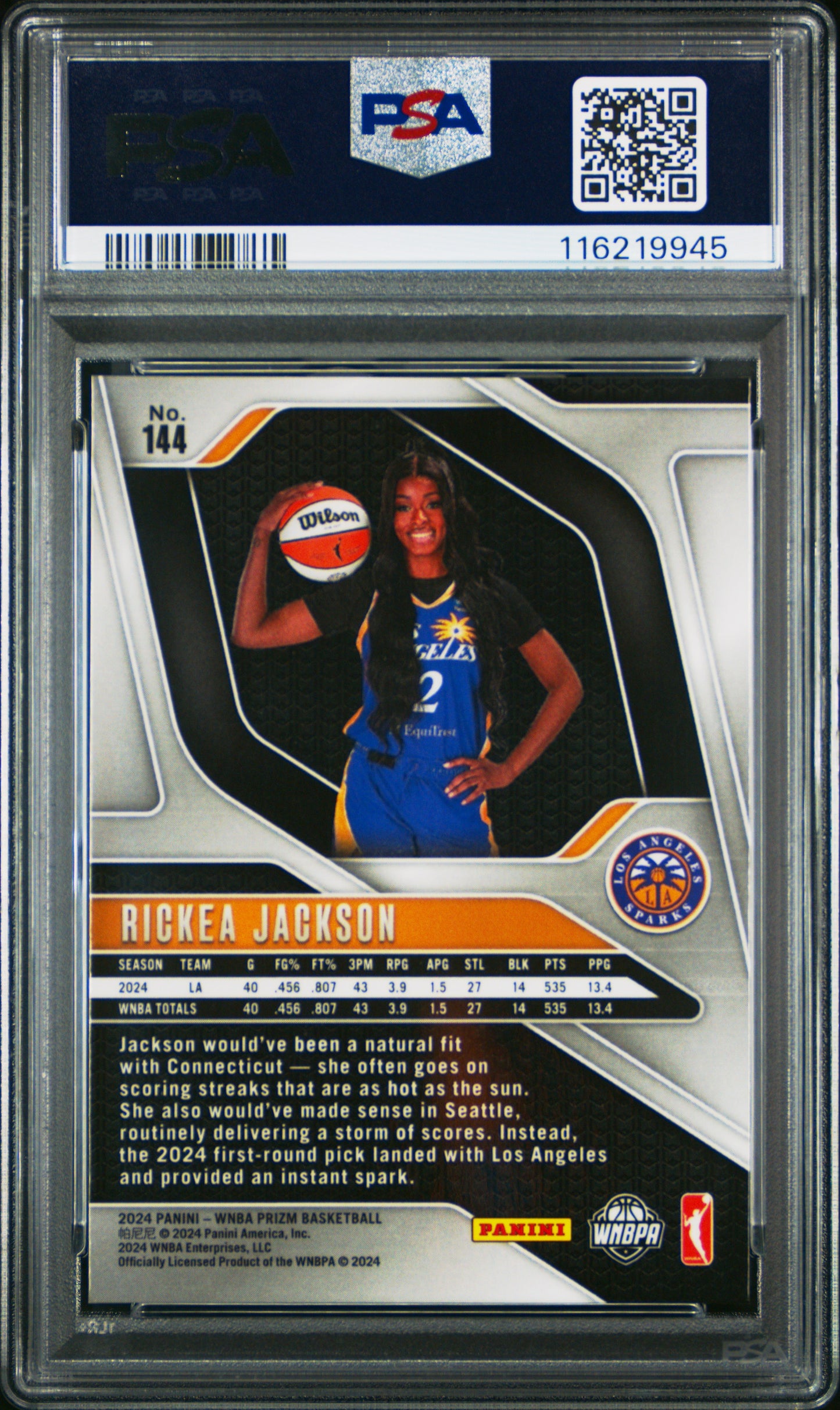 2024 Panini Prizm WNBA - Rickea Jackson #144 - ROOKIE - Ice Rookie - PSA 10
