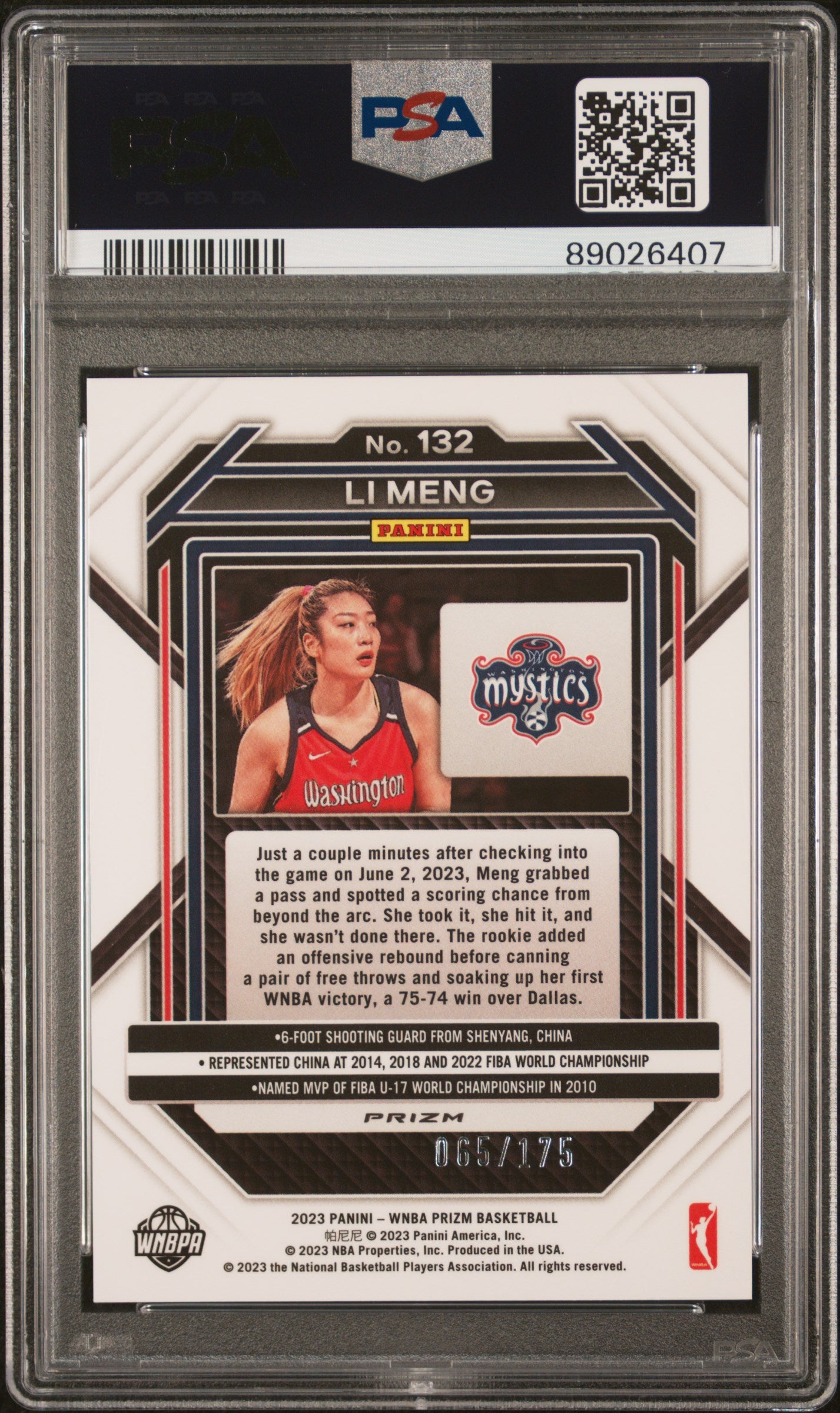 2023 Panini Prizm WNBA - LI Meng #132 - ROOKIE - Blue /175 - PSA 8 - /175 ROOKIE