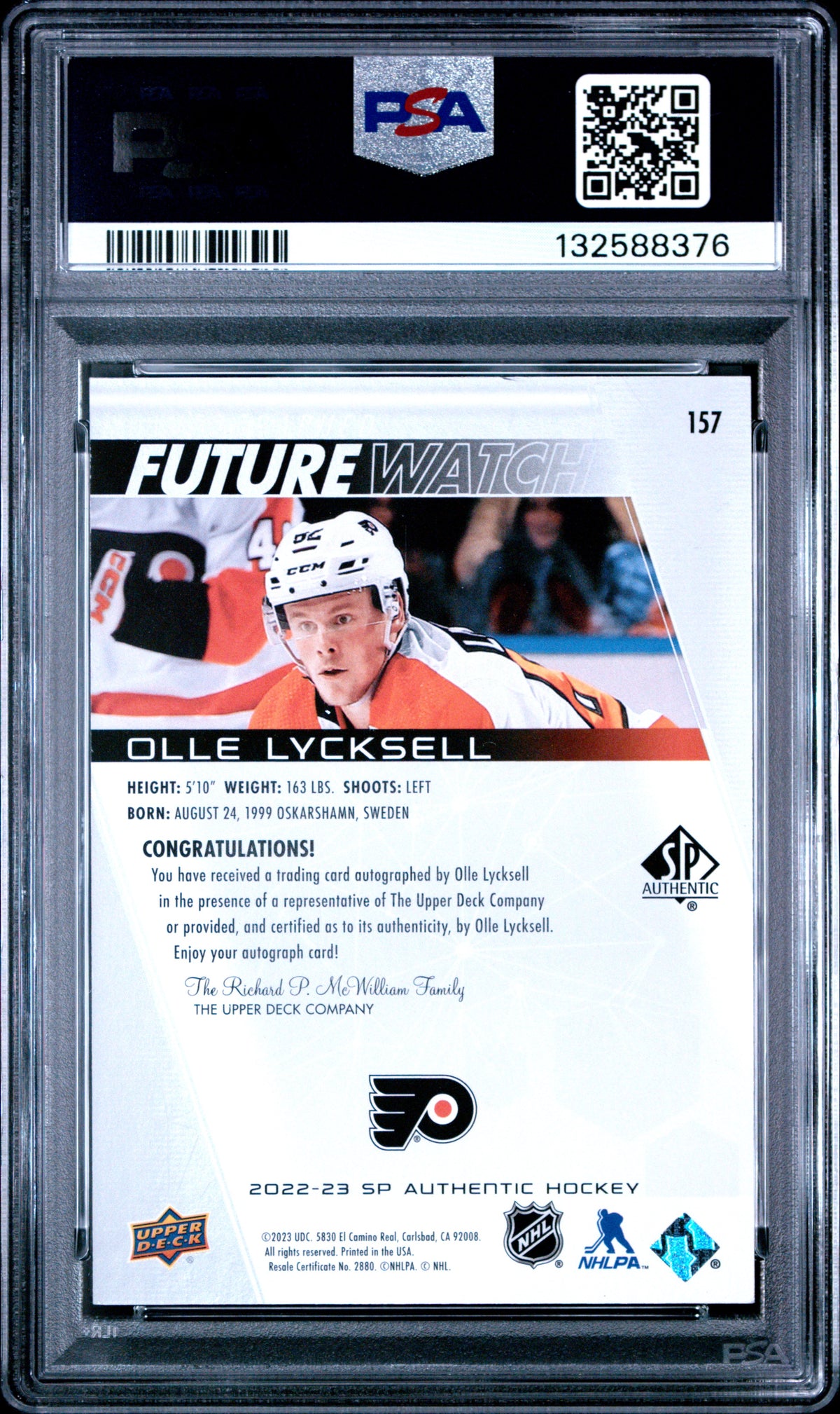 2022 SP Authentic - Olle Lycksell #157 - Future Watch INSCRIBED AUTO /999 - PSA