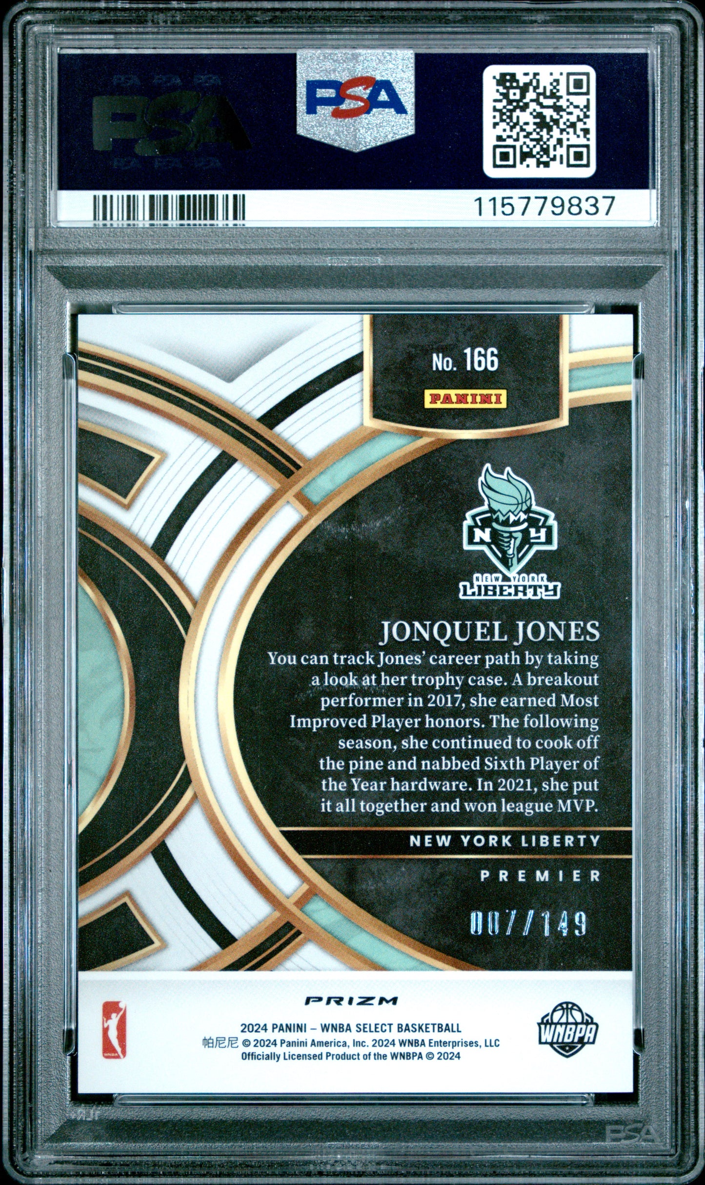 2024 Panini Select WNBA - Jonquel Jones #166 - Purple Prizm /149 - PSA 9 - /149