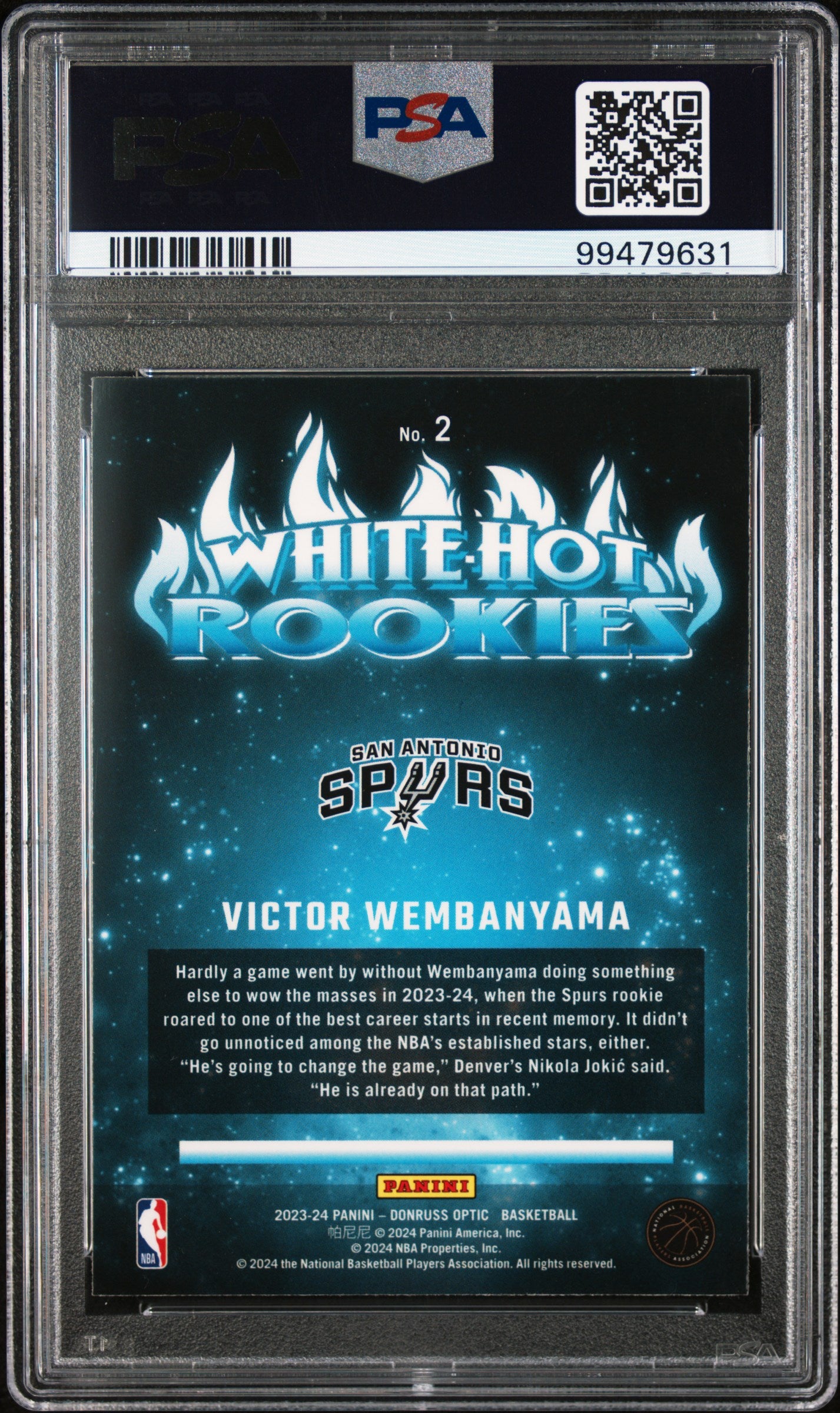 2023 Panini Donruss Optic - White Hot Rookies - Victor Wembanyama #2 - PSA 9