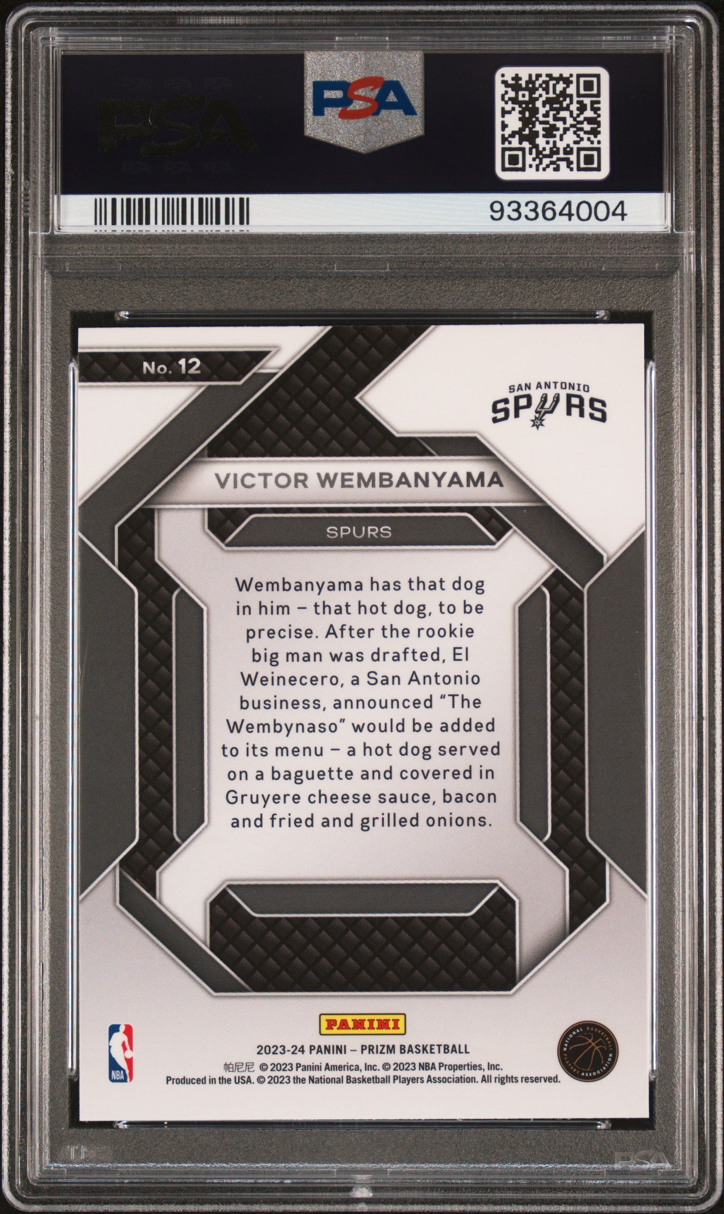 2023 Panini Prizm - Victor Wembanyama #12 - ROOKIE - Emergent - ROOKIE - PSA
