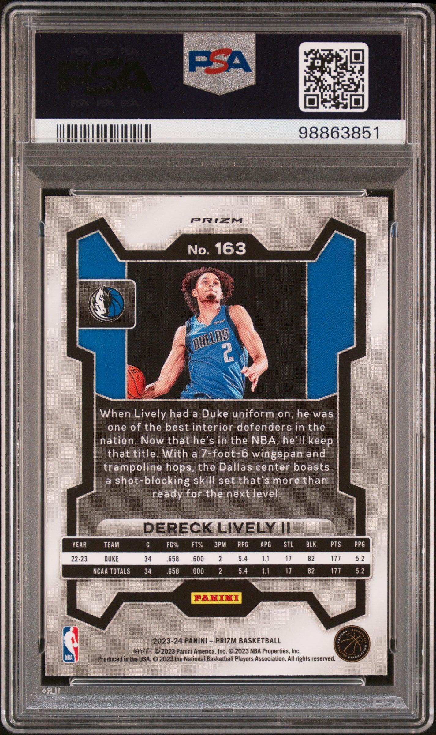 2023 Panini Prizm Dereck Lively II ROOKIE #163 Silver PSA 8
