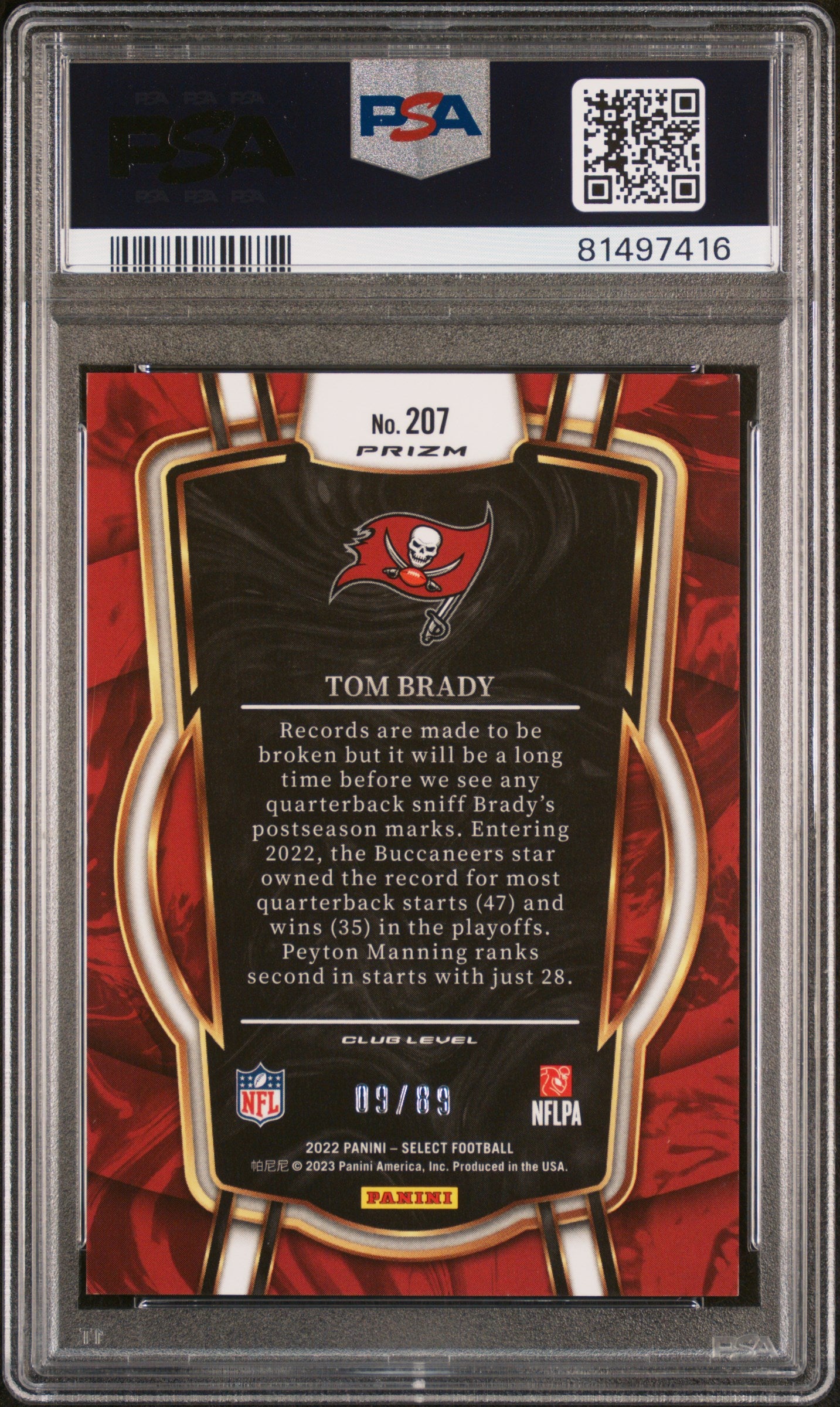 2022 Panini Select Tom Brady #207 Dragon Scale /89 Prizm PSA 9 - /89 POP 9