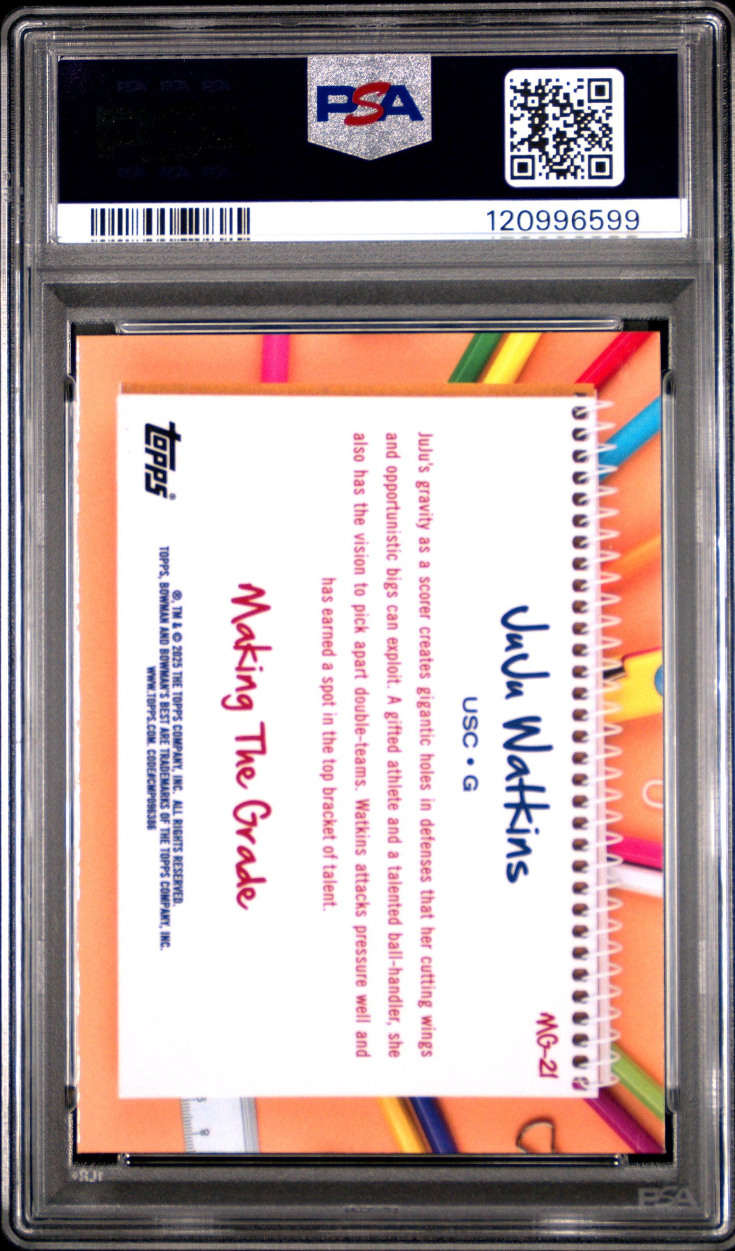 2024 Bowman U - Juju Watkins - Making The Grade - Yellow Lazer /75 - PSA - /75