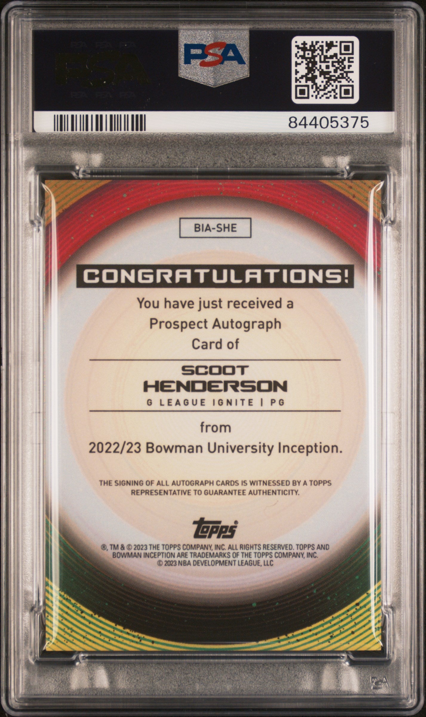 2022 Bowman U Inception Autographs Scoot Henderson #SHE Autograph PSA 9 Auto 10