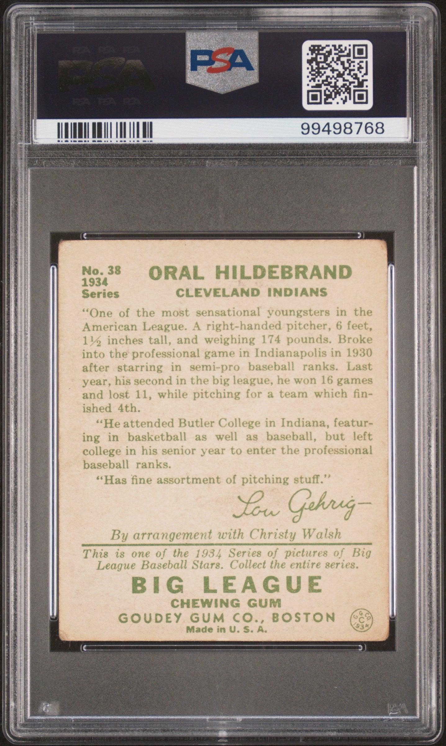 1934 Goudey - Oral Hildebrand #38 - PSA 2