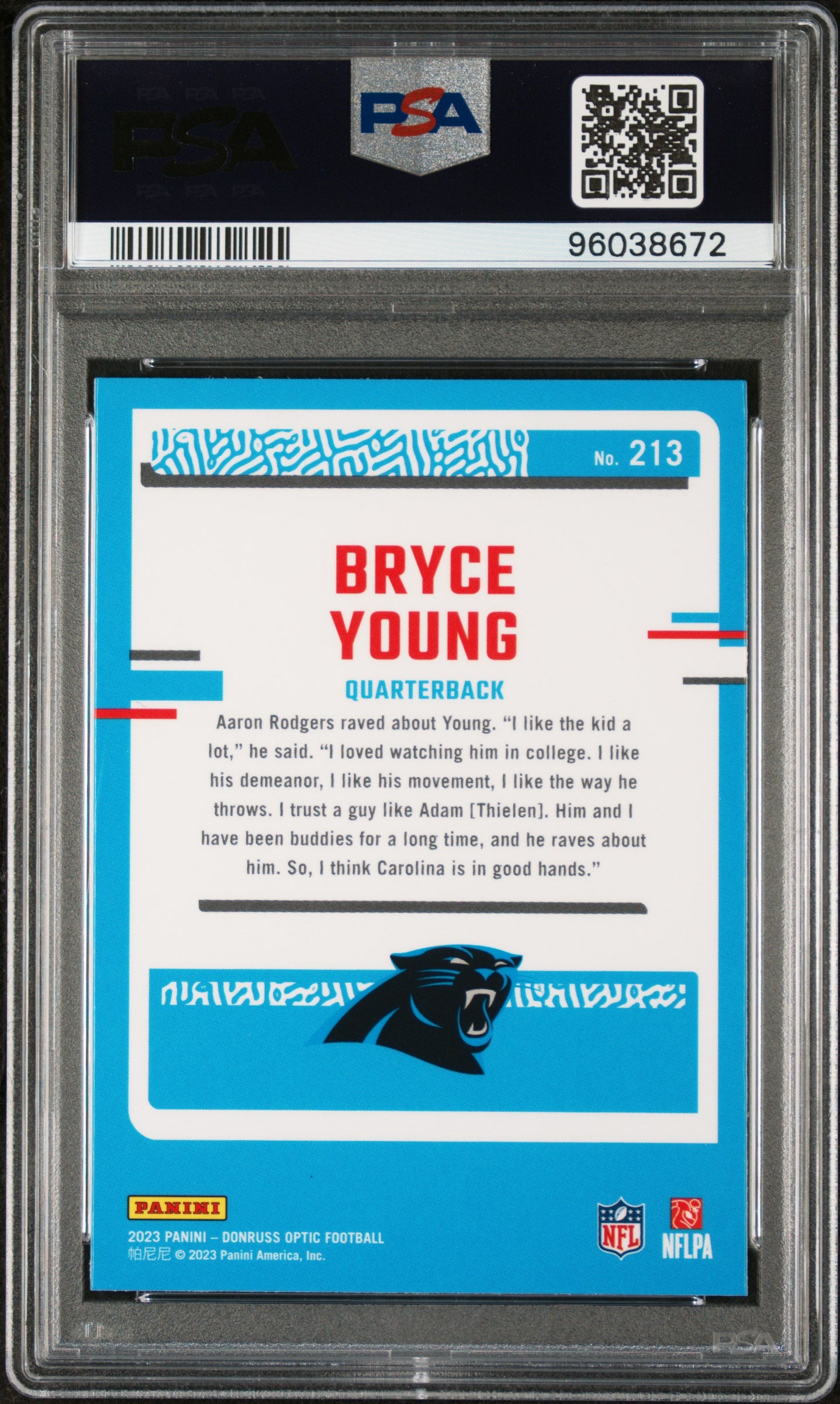 2023 Panini Donruss Optic Bryce Young ROOKIE #213 PSA 9