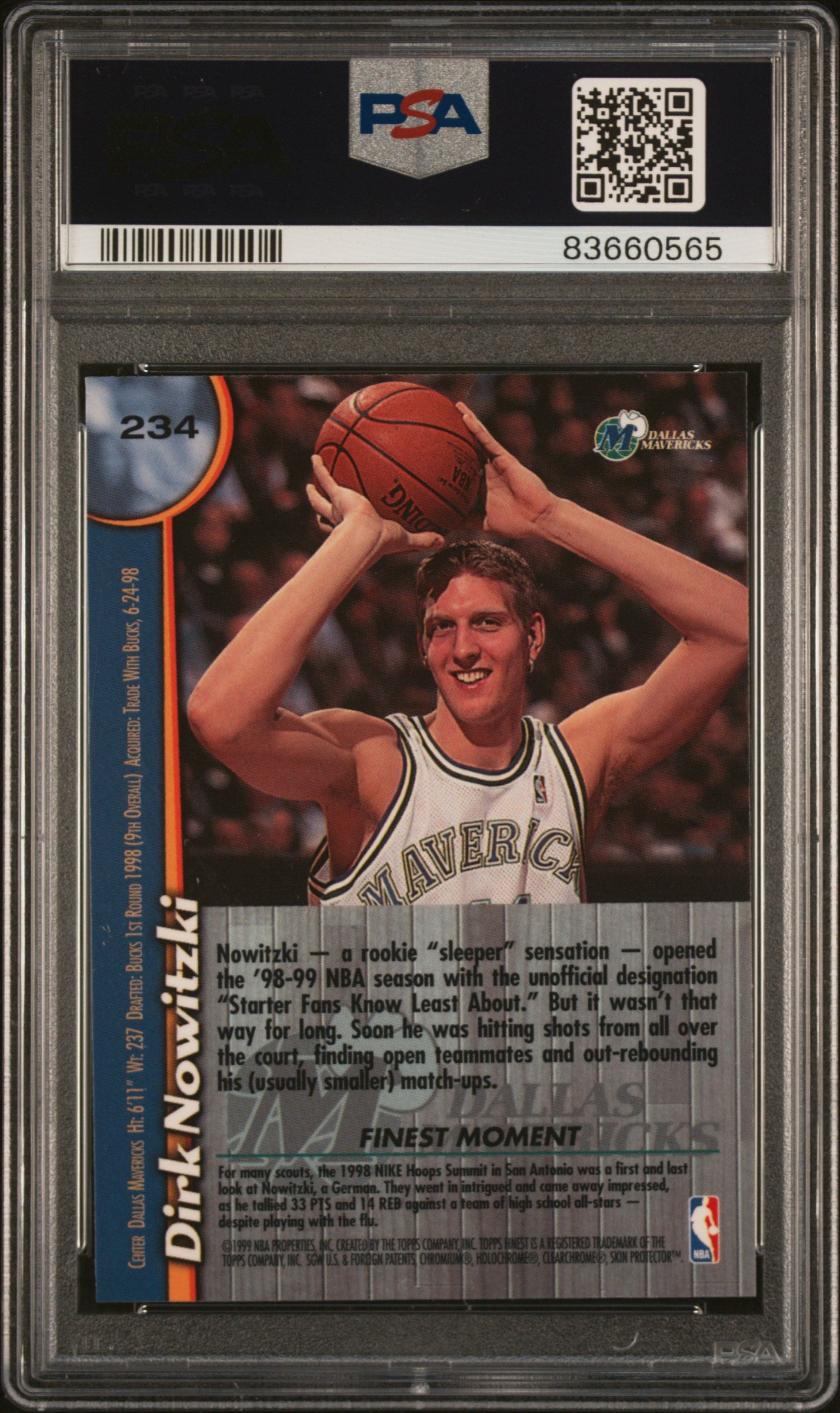 1998 Finest Dirk Nowitzki ROOKIE #234 W Coating PSA 8