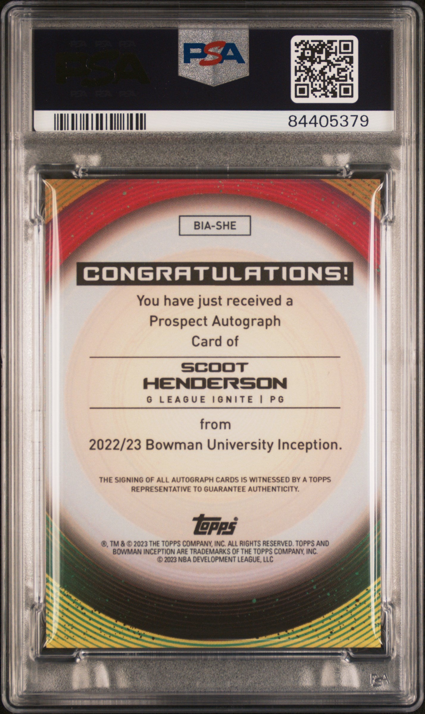 2022 Bowman University Inception - Scoot Henderson #SHE -ROOKIE AUTO 10 - PSA 10