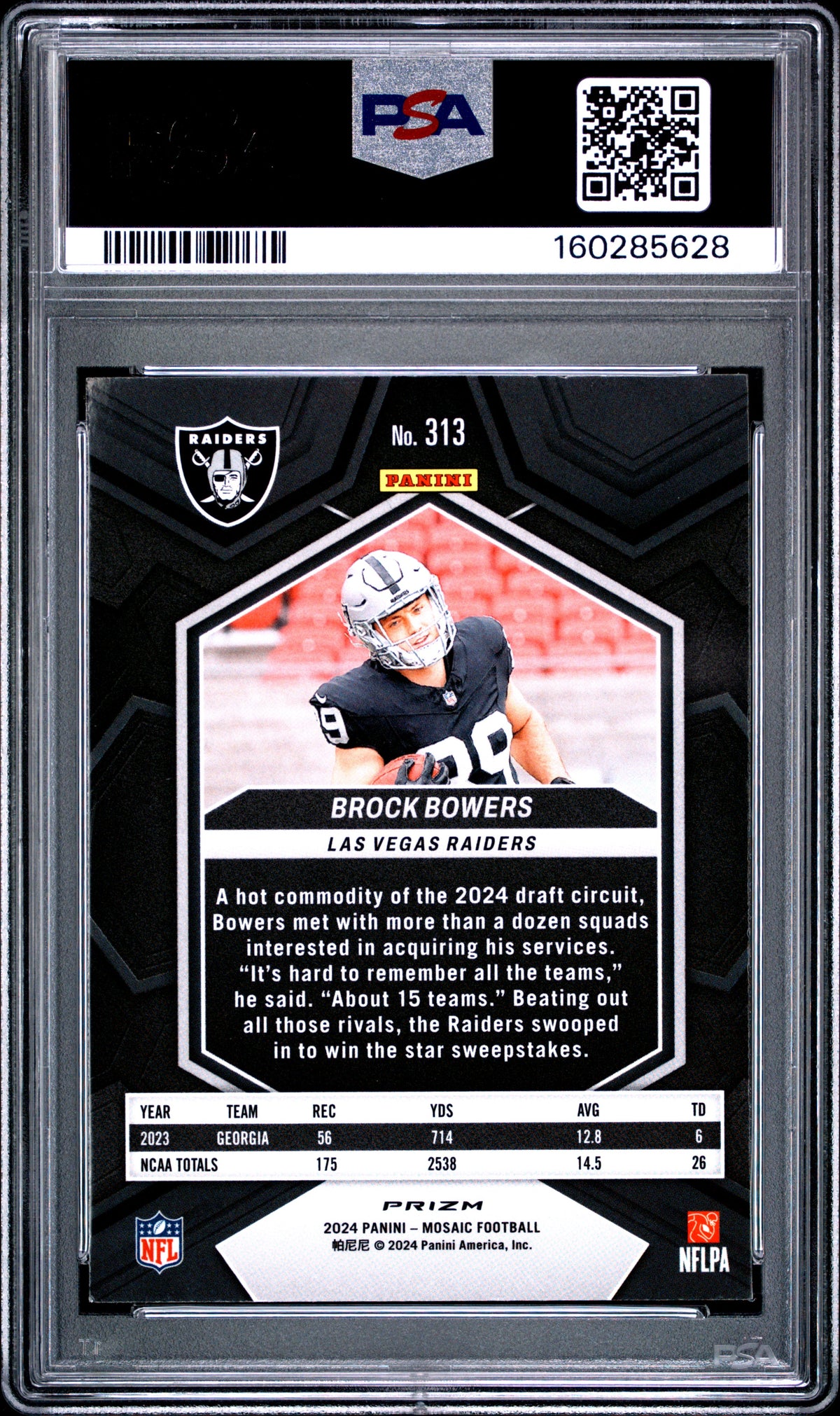 2024 Panini Mosaic - Brock Bowers #313 - ROOKIE - White Sparkle - PSA - ROOKIE