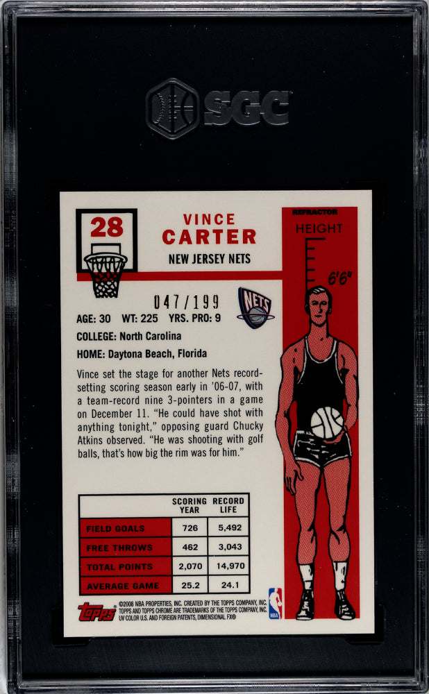 2007-08 Topps Chrome Vince Carter Orange Refractor /199 #28 SGC 9 - /199