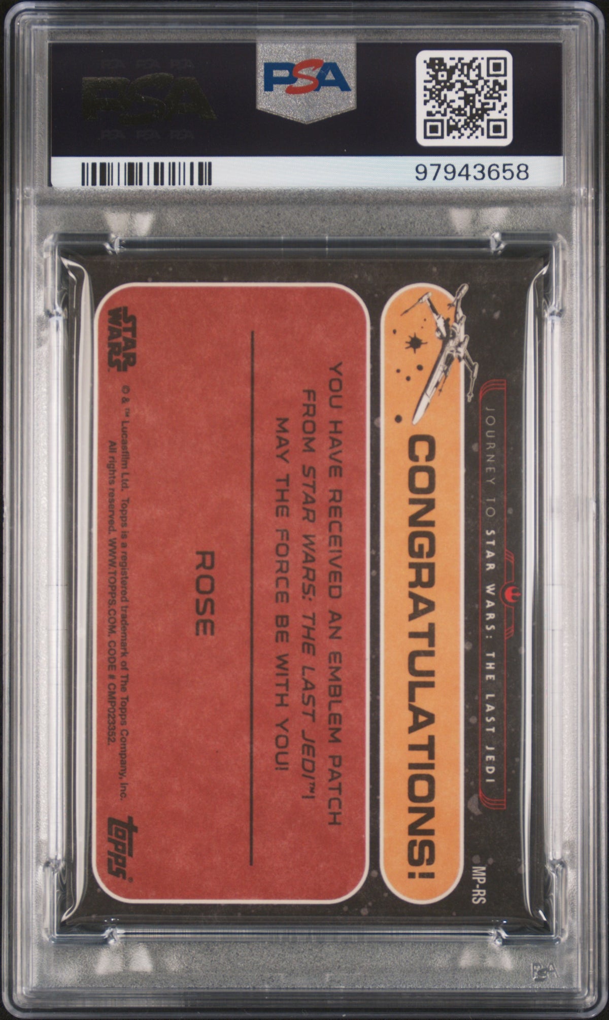 2017 Star Wars - Rose Tico #MP-RS - The Last Jedi - Galactic Emblem - PSA