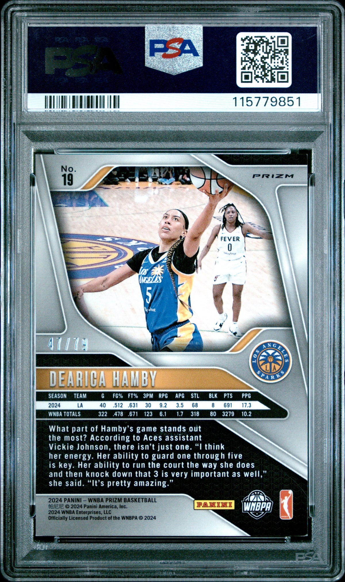 2024 Panini Prizm WNBA - Dearica Hamby #19 - Pink Velocity /79 - PSA - /79