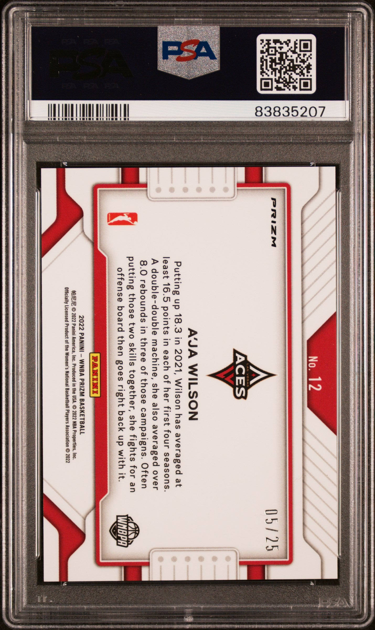 2022 Panini Prizm WNBA Widescreen /25 A'ja Wilson #12 Mojo /25 POP3 PSA 9 - /25