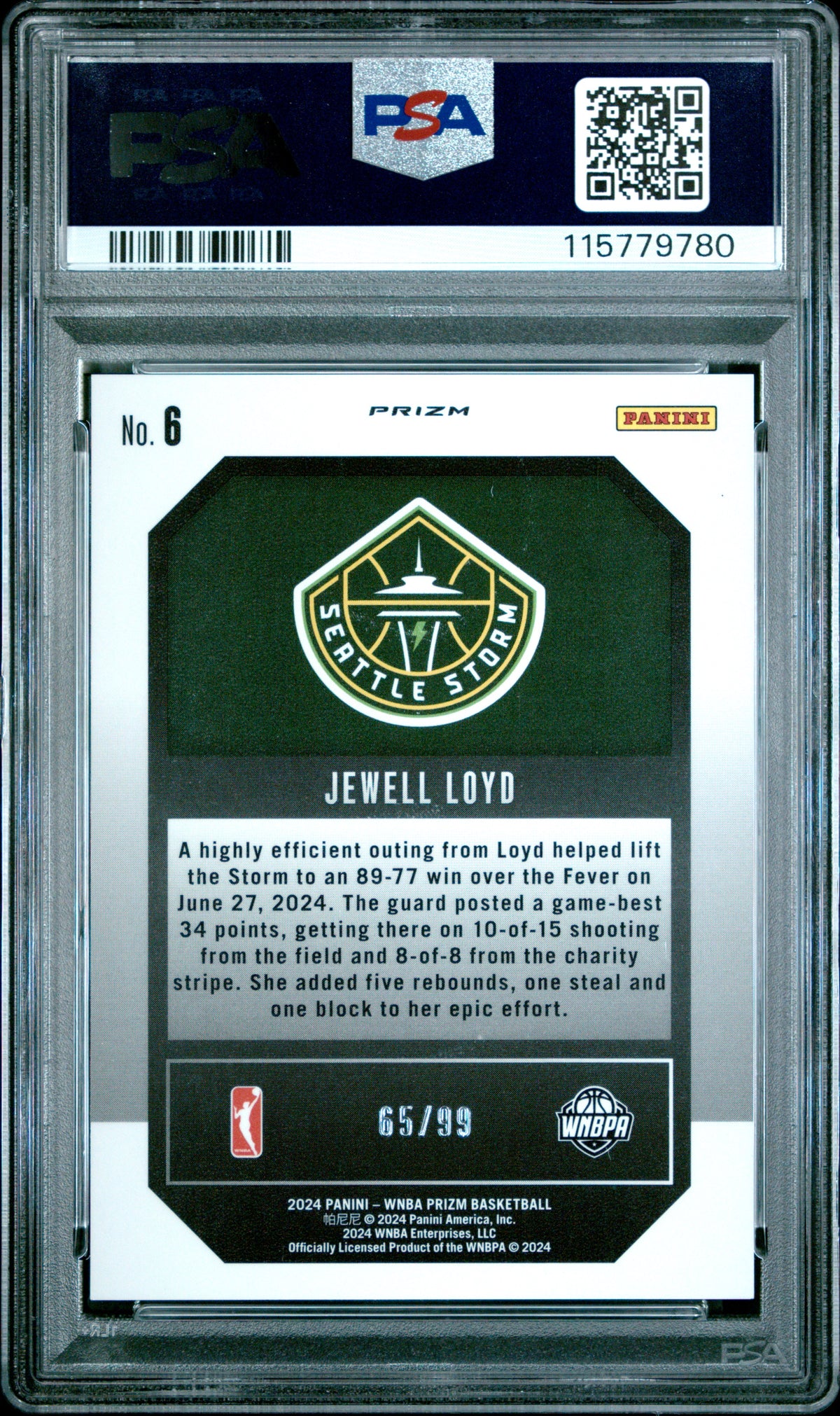 2024 Panini Prizm WNBA - Top Tier /99 - Jewell Loyd #6 - Red /99 - PSA 9 - /99
