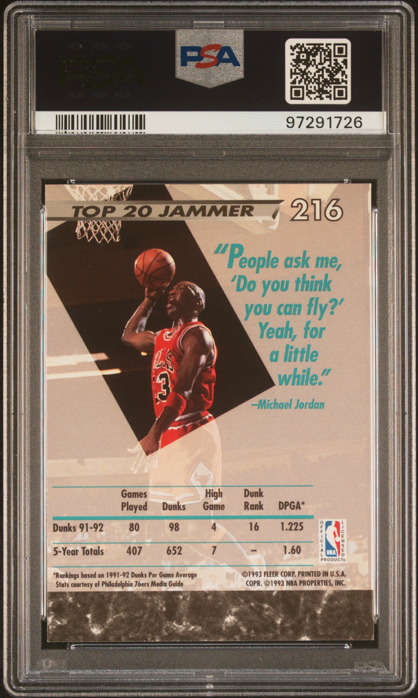 1992 Ultra Michael Jordan #216 PSA 7