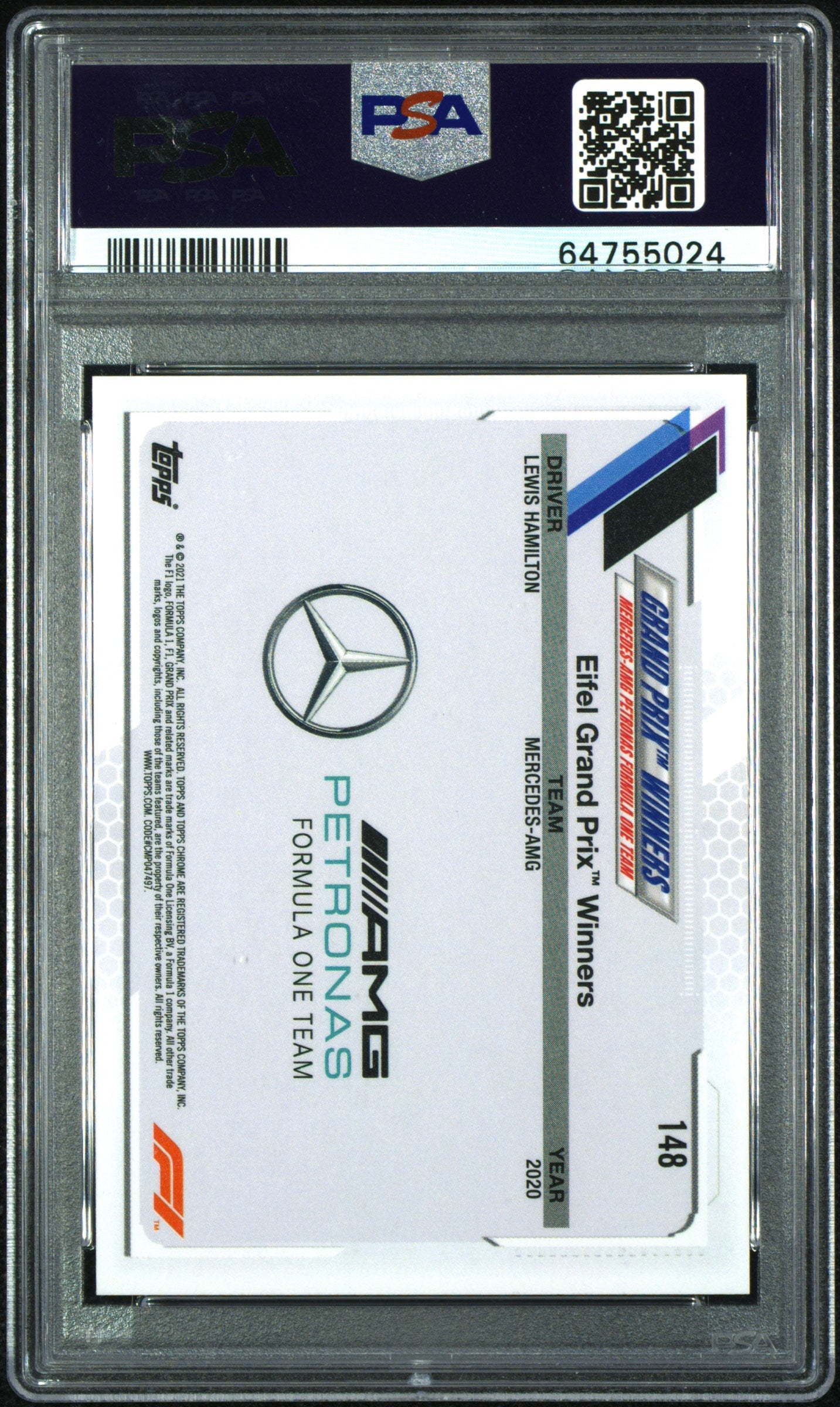 2021 Topps Chrome Formula 1 Lewis Hamilton #148 B&W Raywave Refractor PSA 10