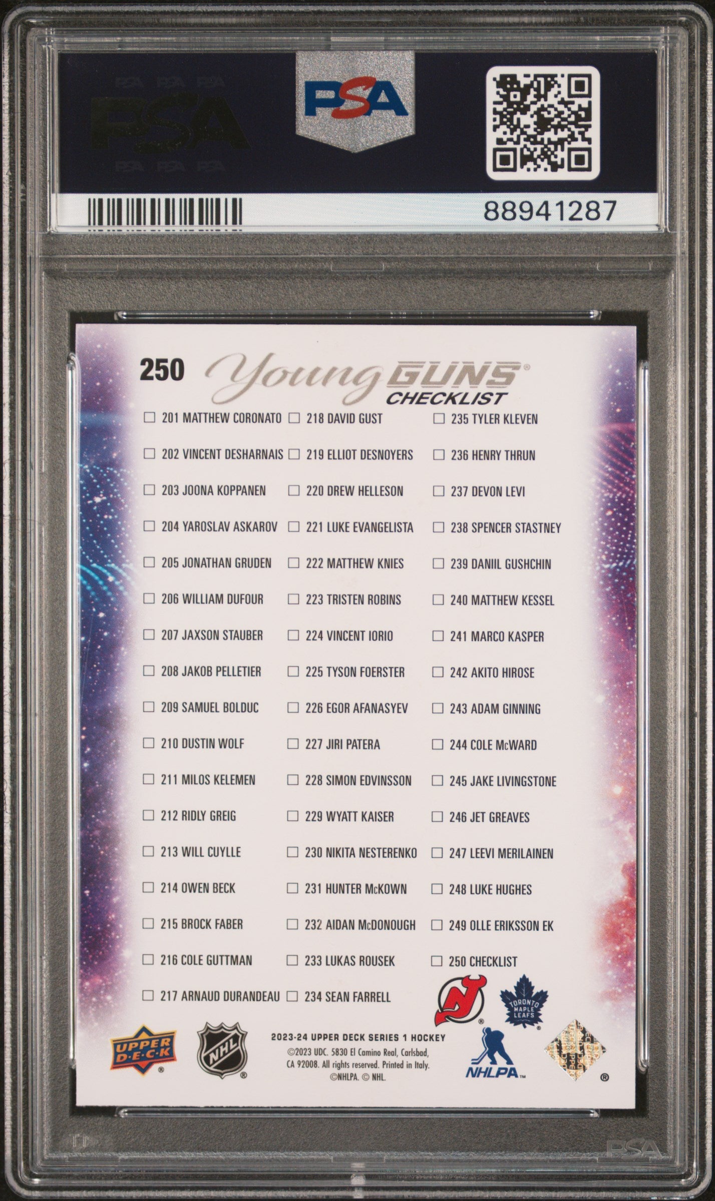 2023 Upper Deck YOUNG GUNS Matthew Knies Luke Hughes YG YOUNG GUNS #250 PSA 9