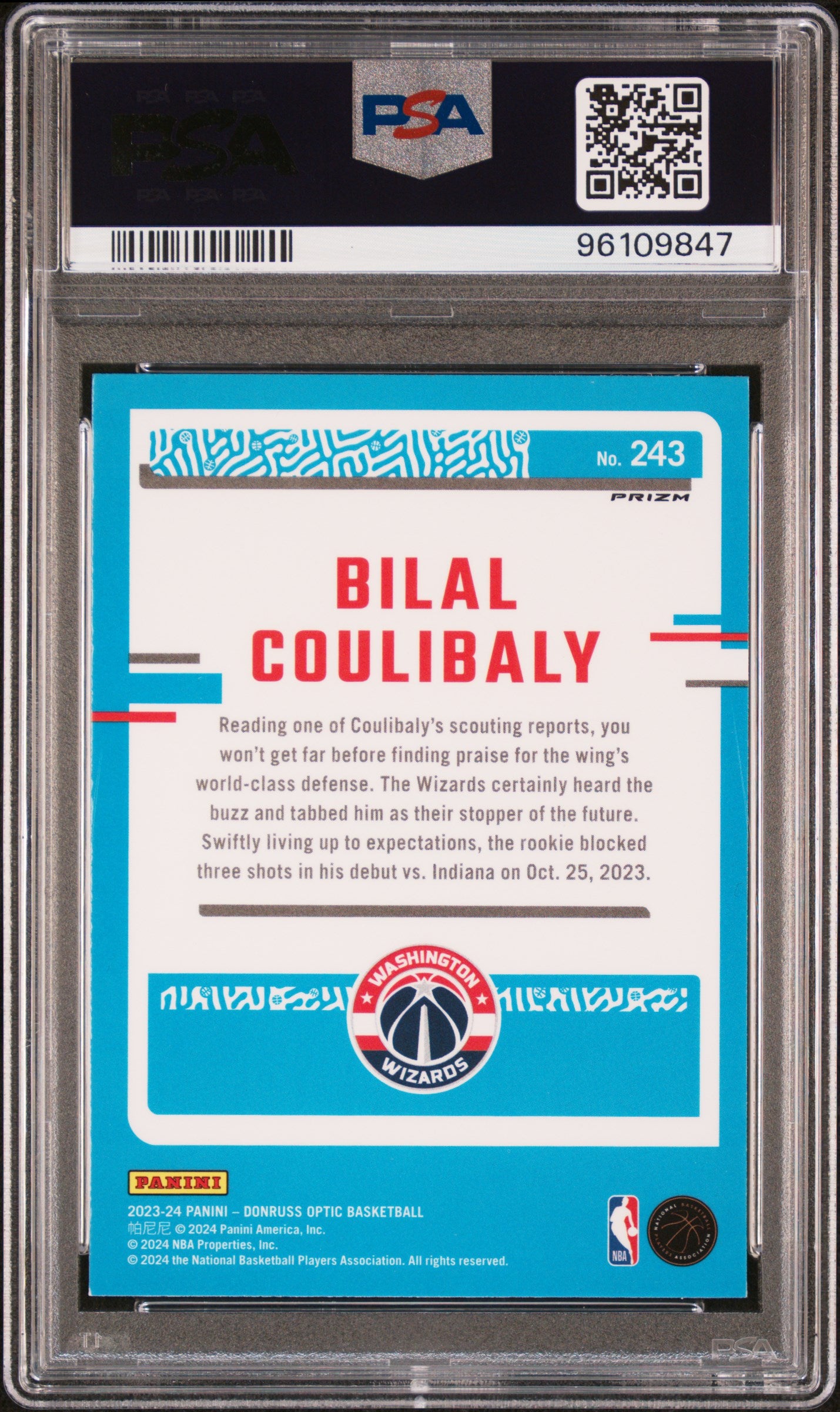 2023 Panini Donruss Optic Bilal Coulibaly #243 Checkerboard PSA 9