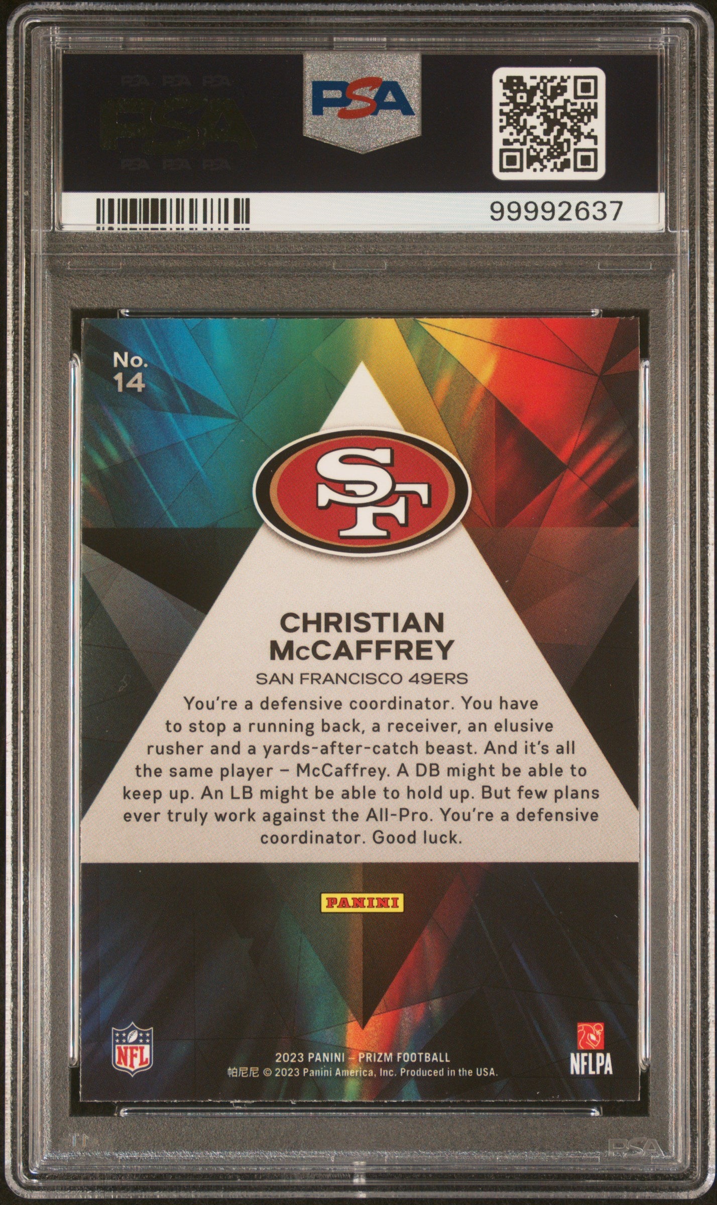 2023 Panini Prizm Prizmatic Christian Mccaffrey #14 PSA 9