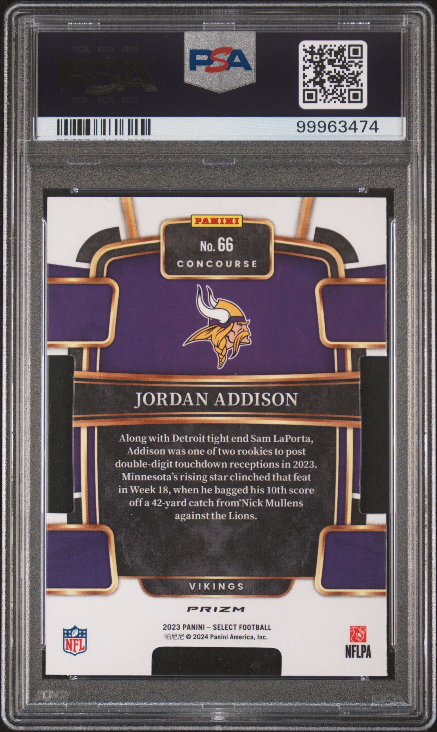 2023 Panini Select Jordan Addison ROOKIE #66 Die Cut Red & Blue Prizm PSA 9