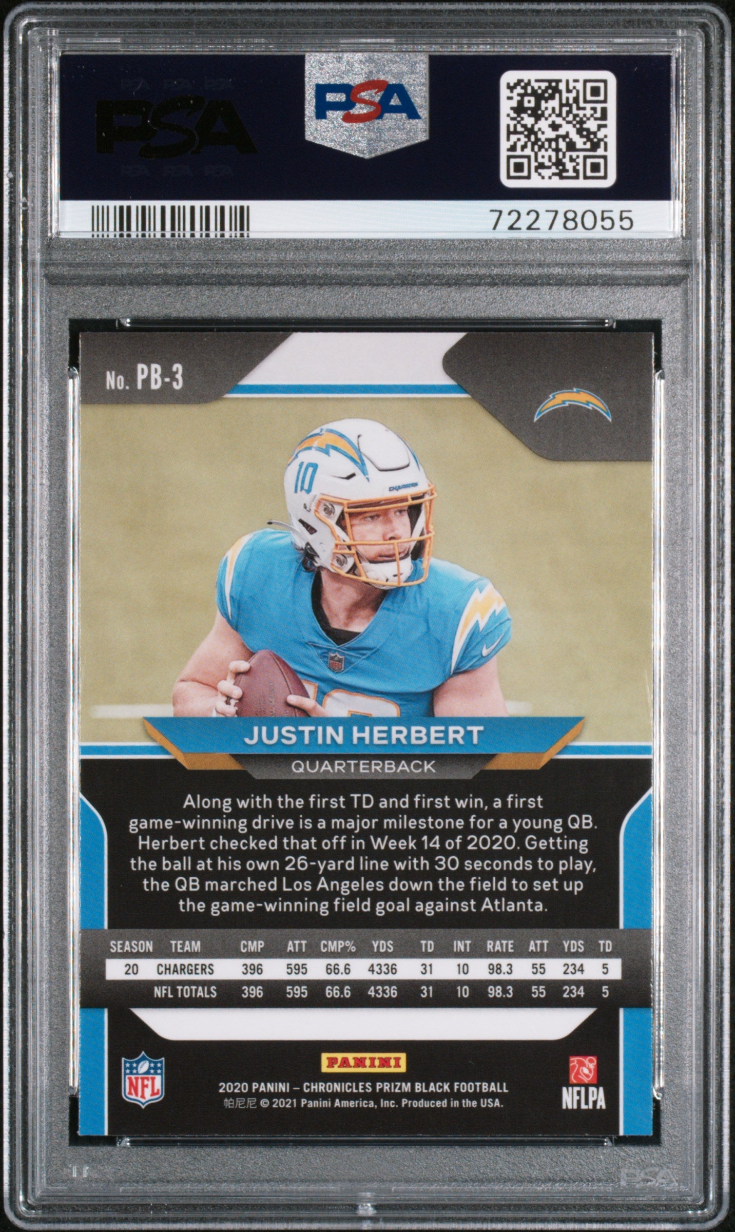 2020 Panini Chronicles Prizm Black Justin Herbert #PB3 PSA 9 - ROOKIE PSA ROOKIE