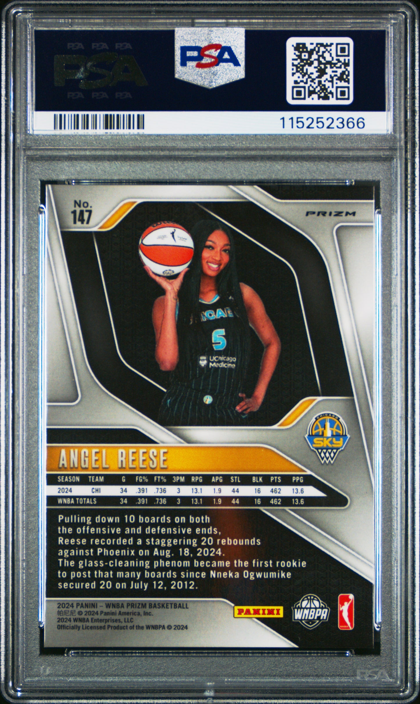 2024 Panini Prizm WNBA - Angel Reese #147 - ROOKIE - Blue Velocity - PSA