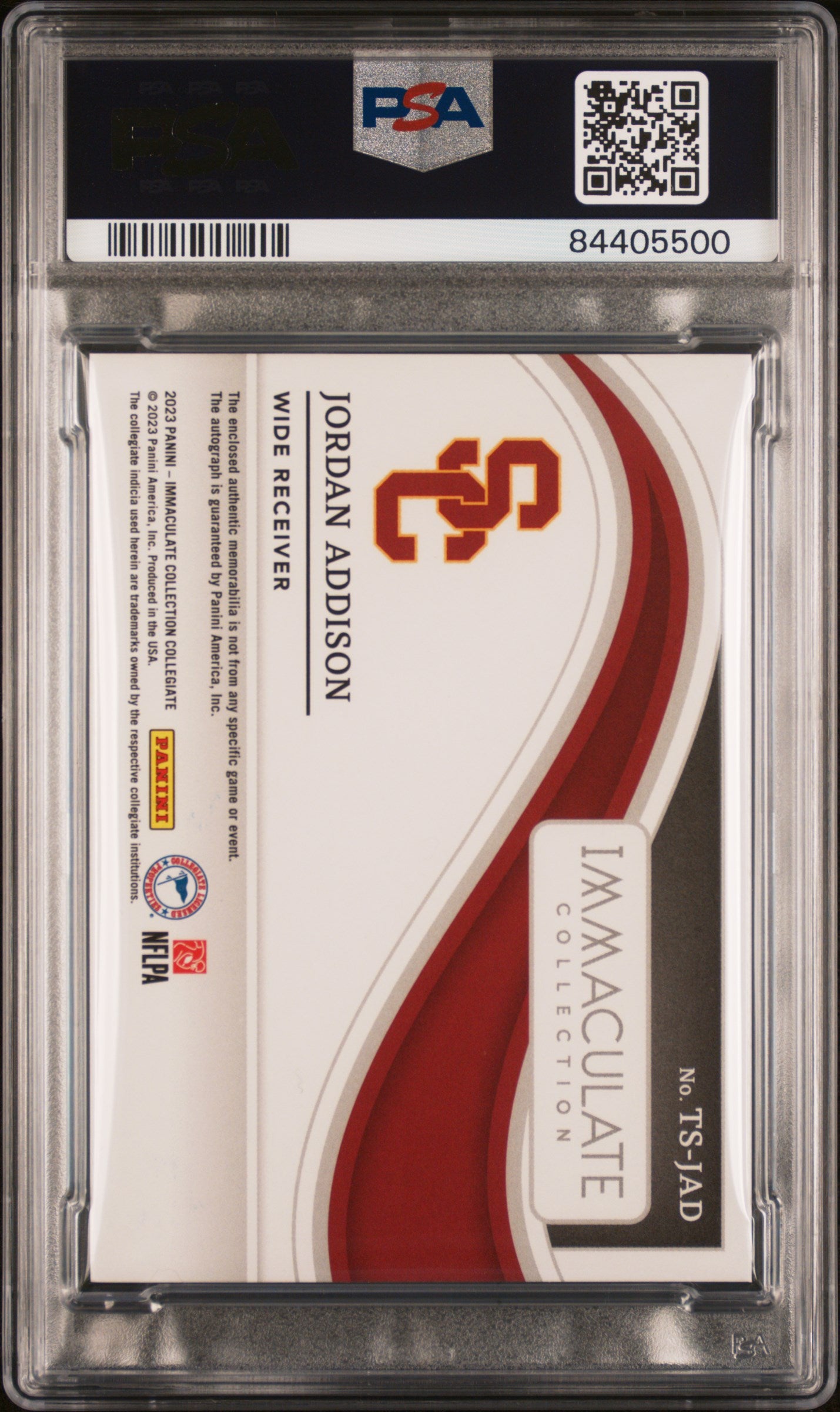 2023 Immaculate Collegiate - Jordan Addison - ROOKIE PATCH AUTO /99 - PSA