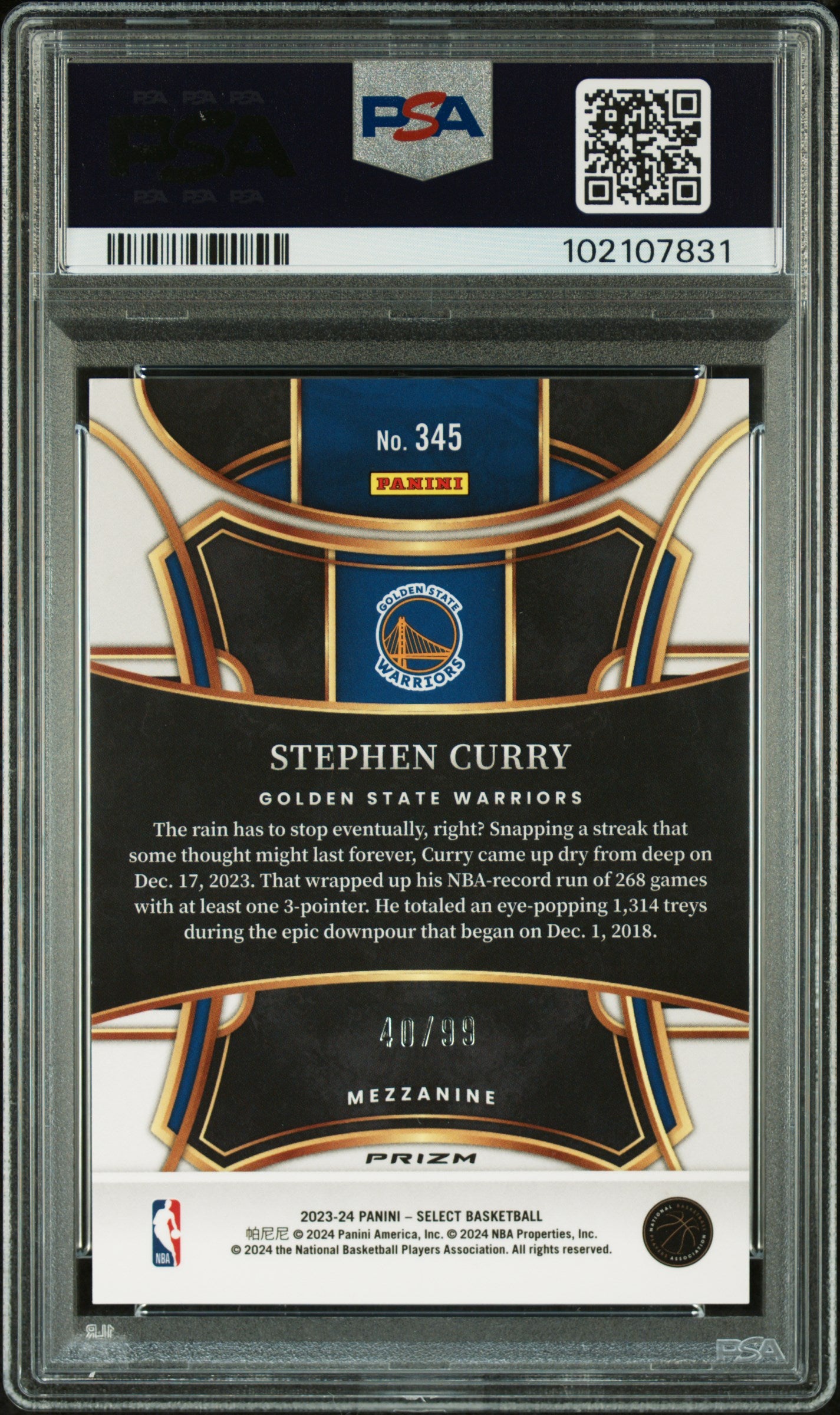 2023 Panini Select - Stephen Curry /99 - Blue Flash /99 - PSA