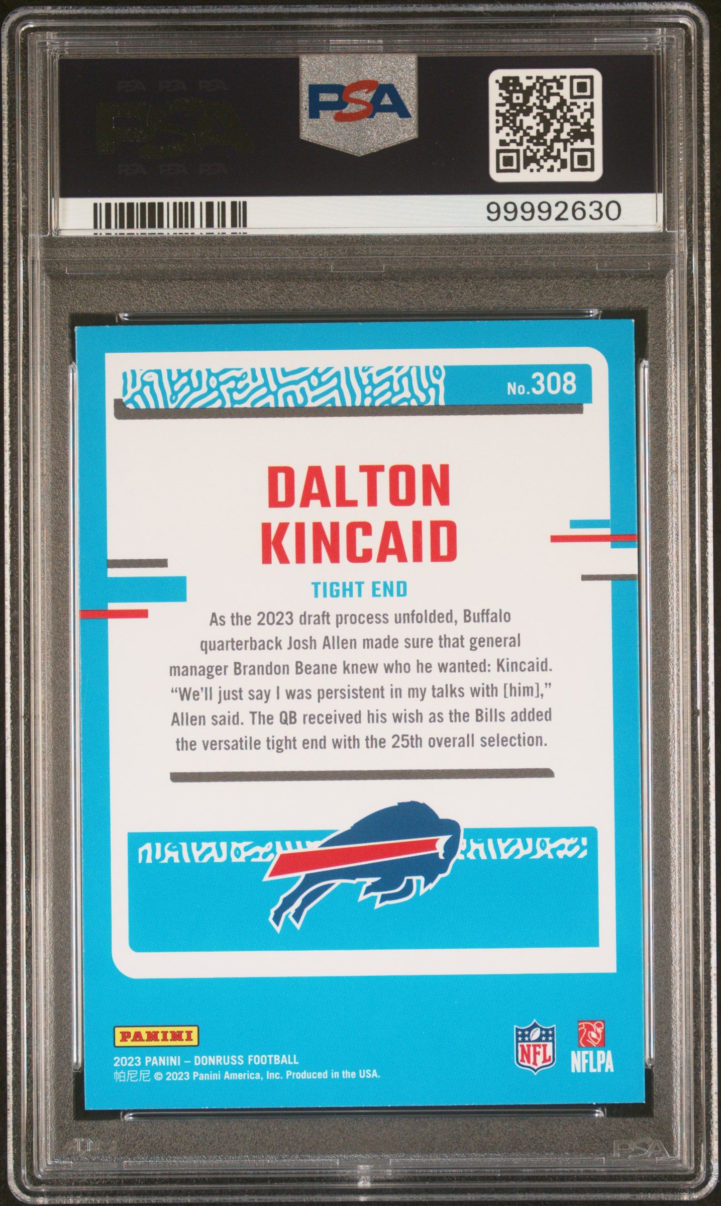 2023 Panini Donruss ROOKIE Dalton Kincaid ROOKIE #308 PSA 8