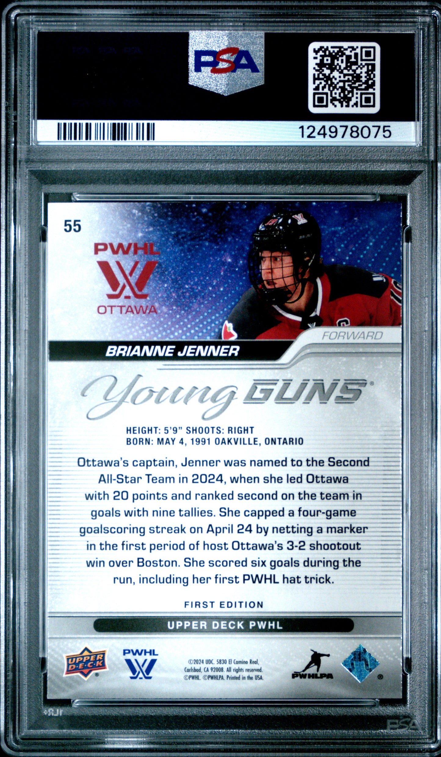 2024 PWHL - Brianne Jenner #55 - Women's Hockey - Young Guns - PSA - ROOKIE