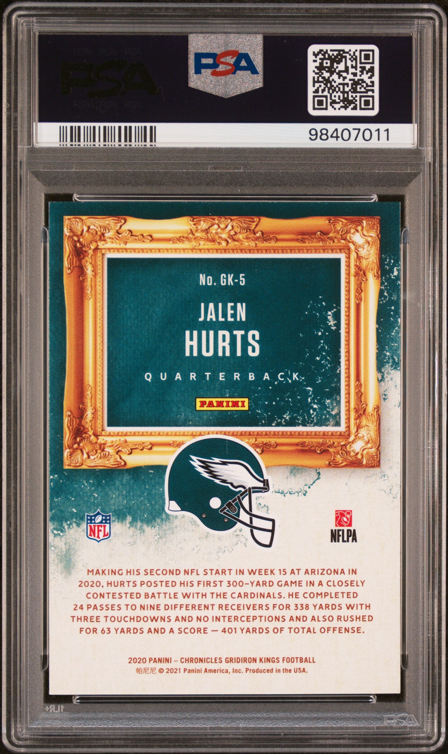 2020 Panini Chronicles Gridiron Kings Jalen Hurts ROOKIE #GK5 Teal PSA 8