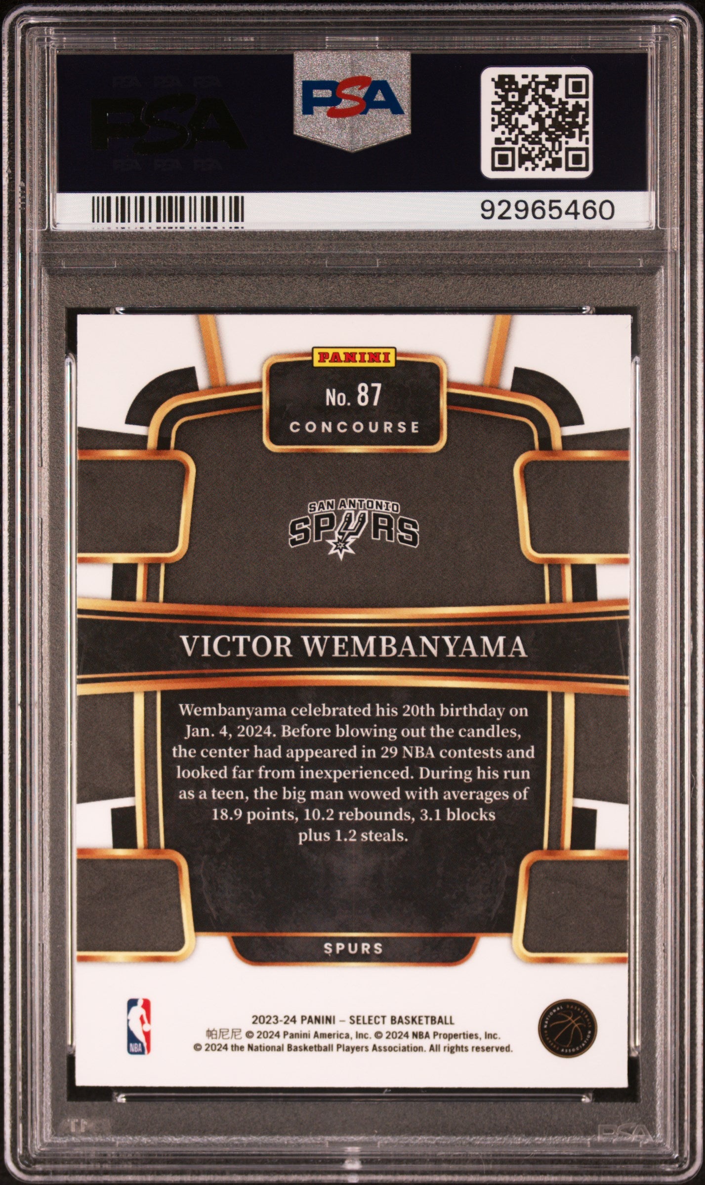 2023 Panini Select Victor Wembanyama ROOKIE #87 PSA 9