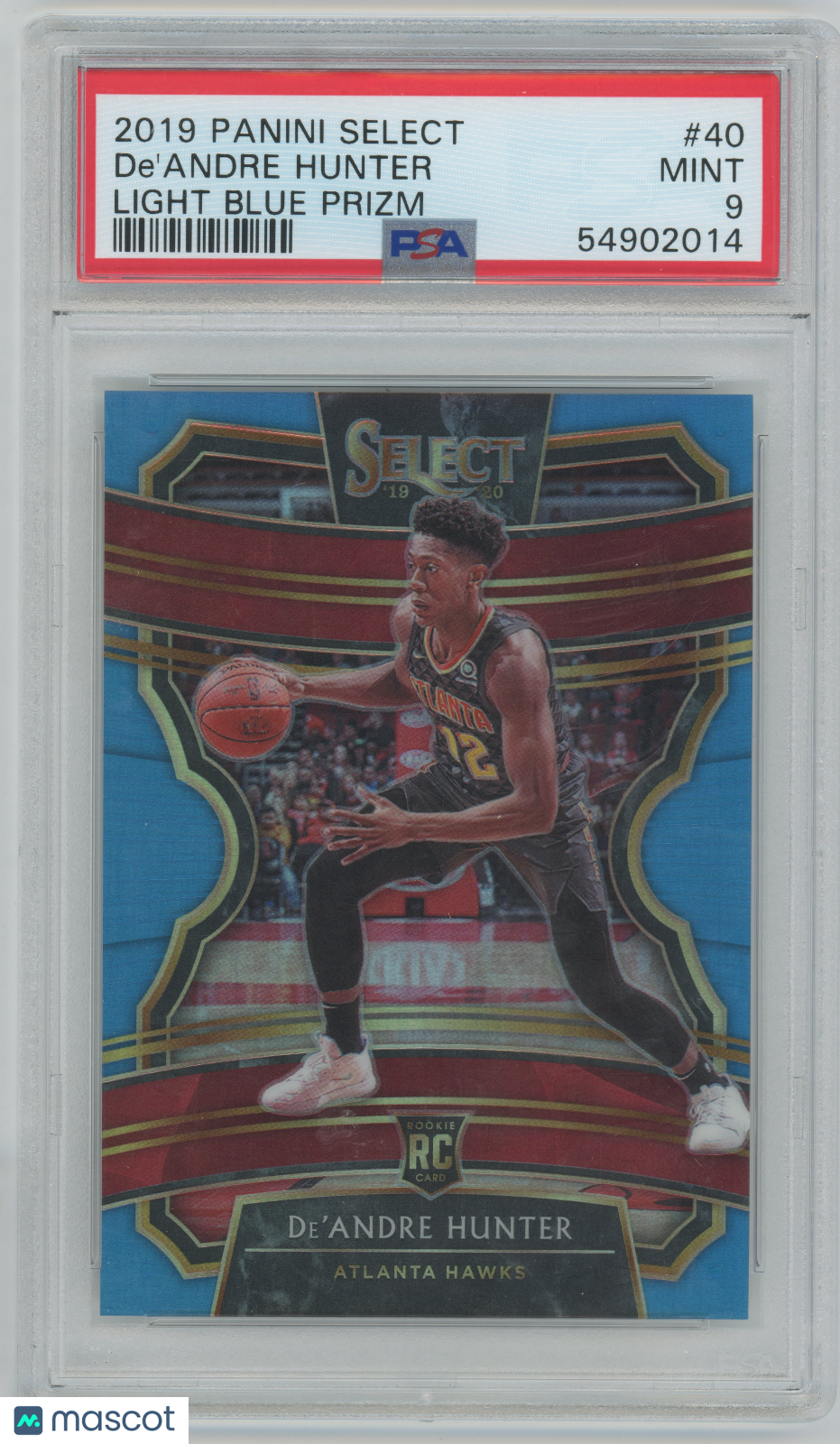 2019 Panini Select- De'andre Hunter #40 - ROOKIE - Light Blue Prizm /299 - PSA 9