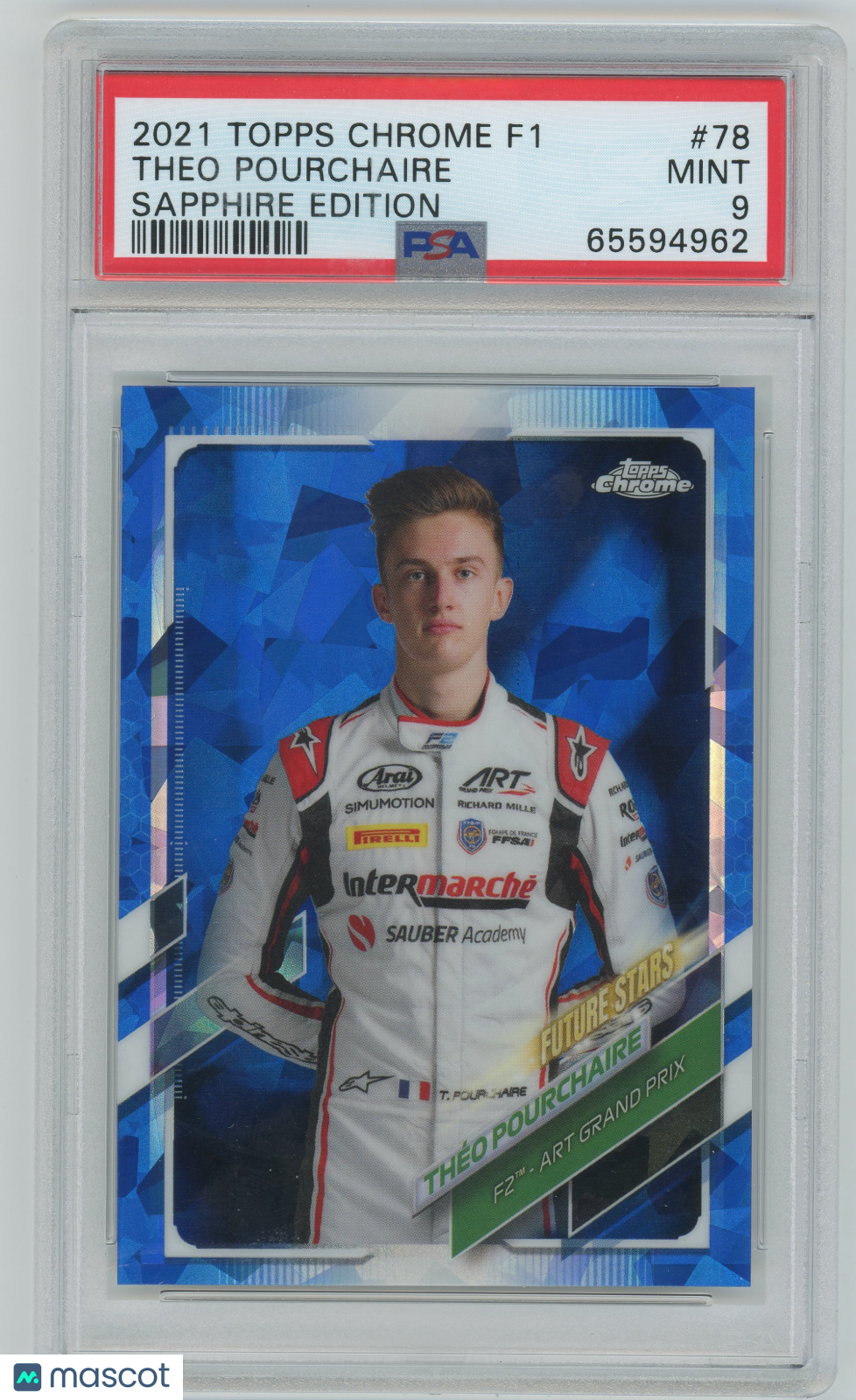 2021 Topps Chrome Formula 1 Sapphire Edition Theo Pourchaire #78 PSA 9