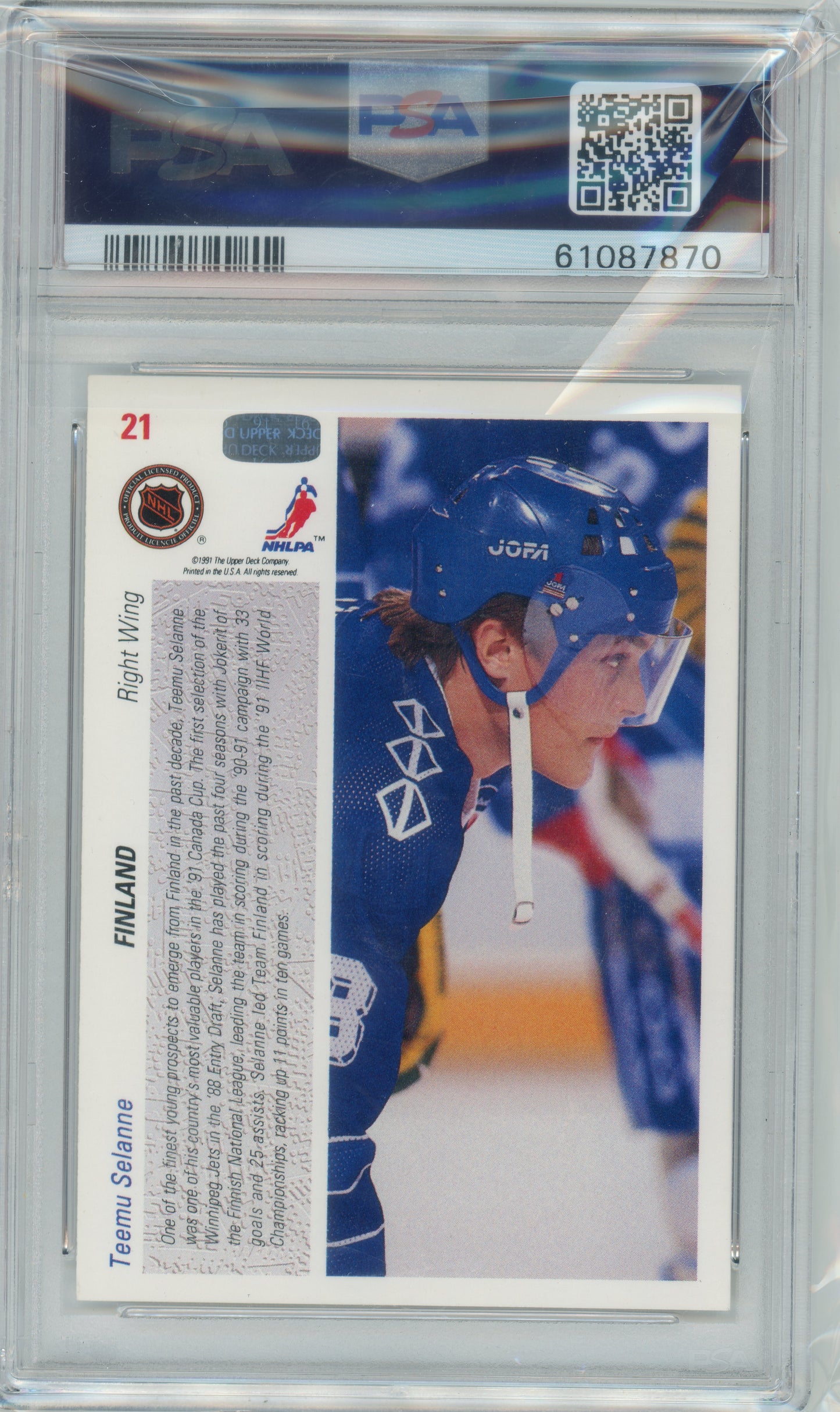 1991 Upper Deck Hockey - Teemu Selanne #21 - PSA 9