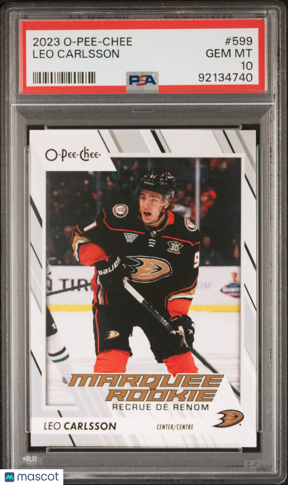 2023 O-PEE-CHEE OPC Hockey #599 Leo Carlsson RC Rookie PSA 10 ROOKIE