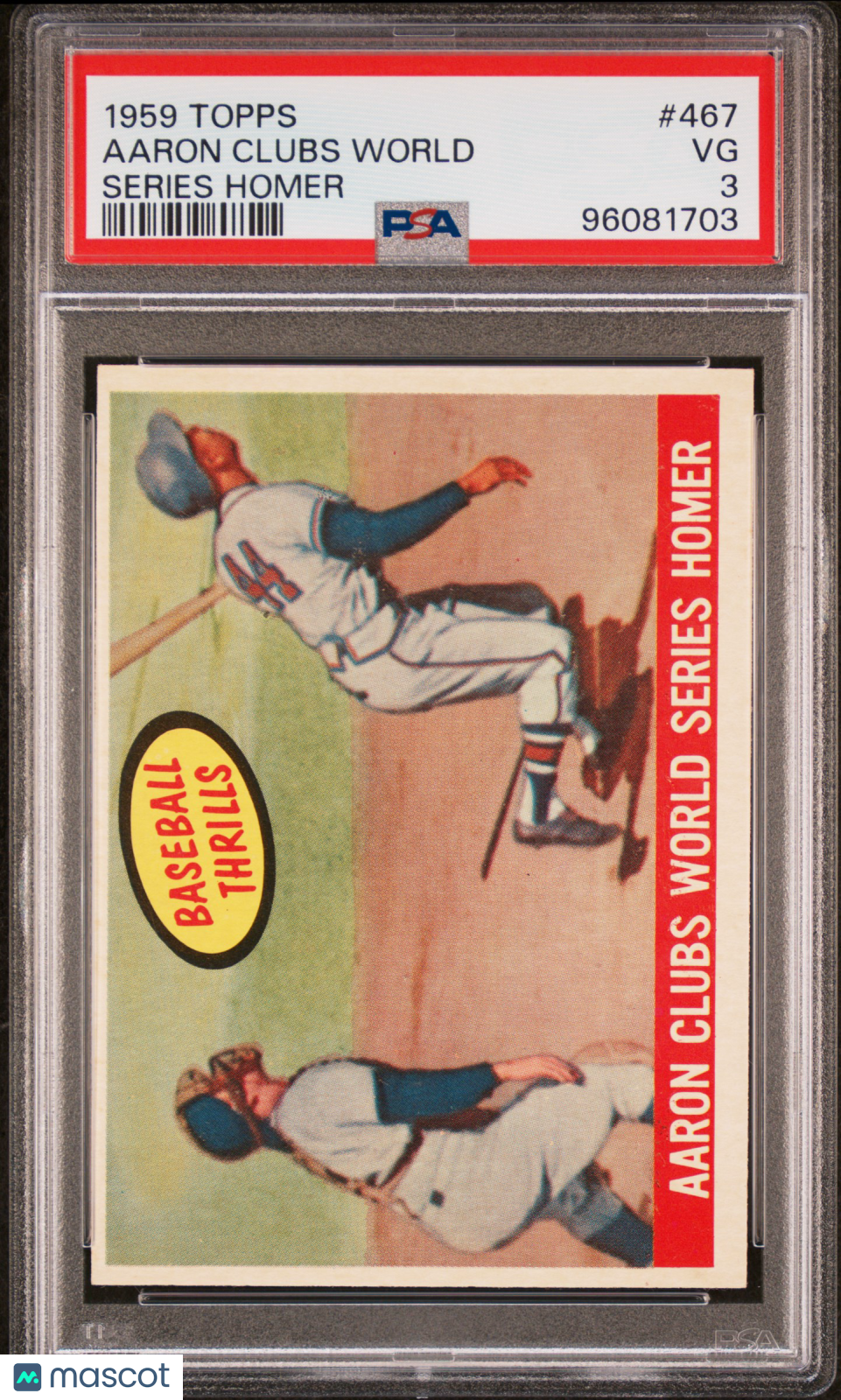 1959 Topps #467 Hank Aaron HOF Clubs World Series Homer PSA 3 VG