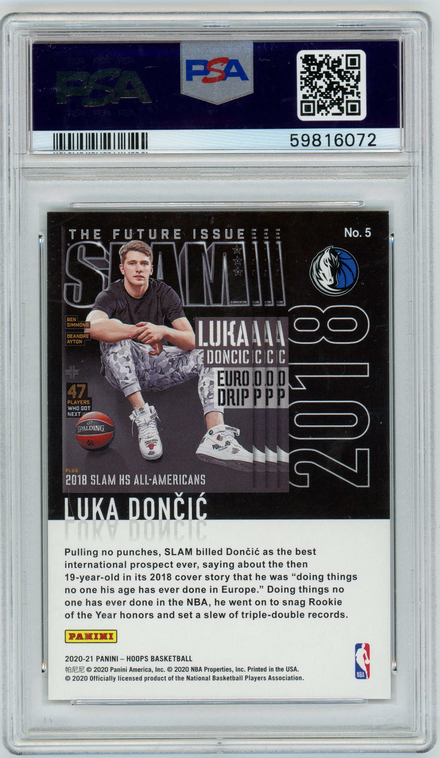 2020 Panini Hoops - Luka Doncic #5 - Slam Magazine - EURO DRIP LUKA - PSA