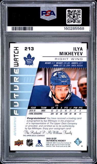 2019 SP Authentic - Ilya Mikheyev - FUTURE WATCH AUTO /999 - PSA - INSCRIBED /50