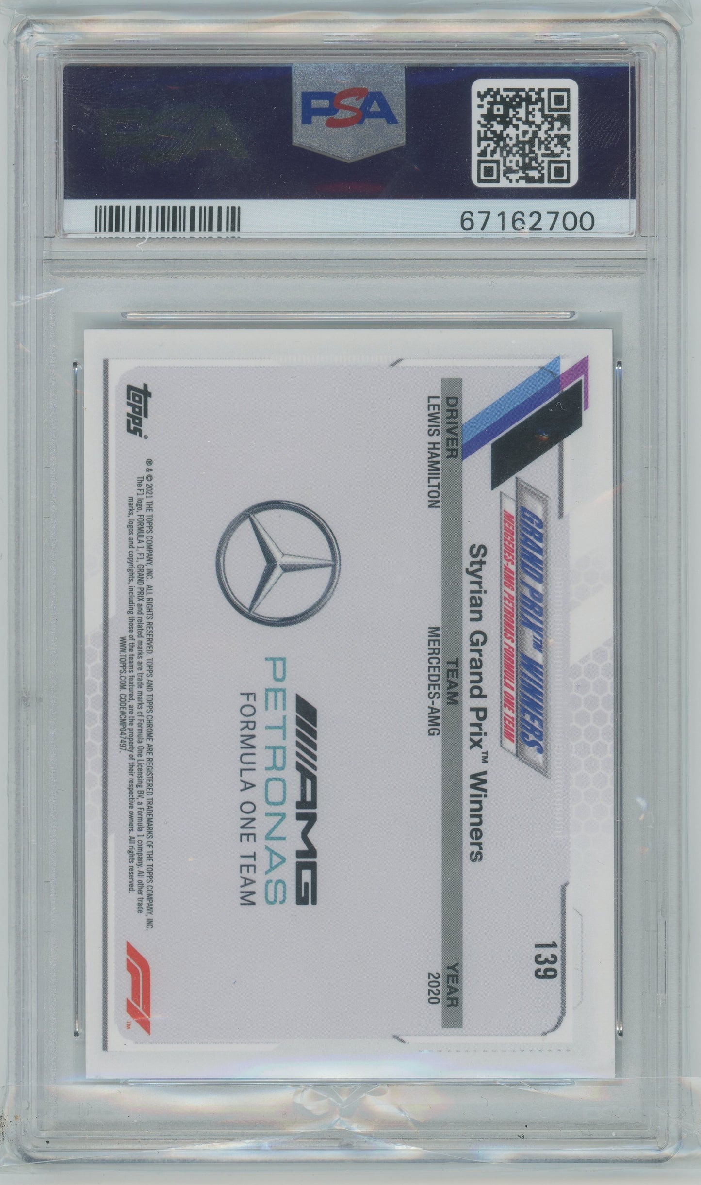 2021 Topps Chrome Formula 1 Lewis Hamilton #139 PSA 9