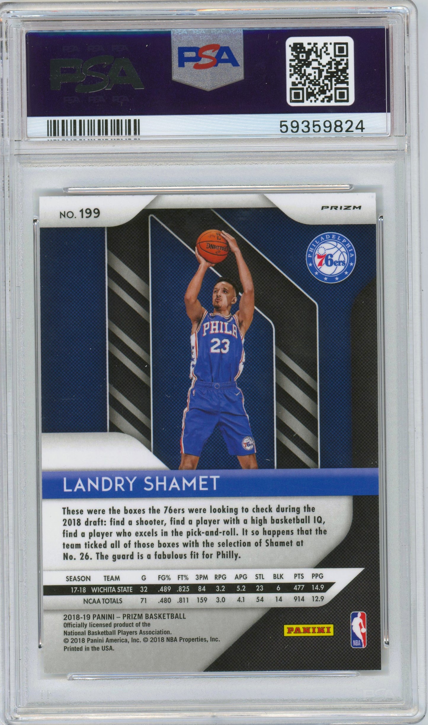2018 Panini Prizm Landry Shamet ROOKIE #199 PSA 10