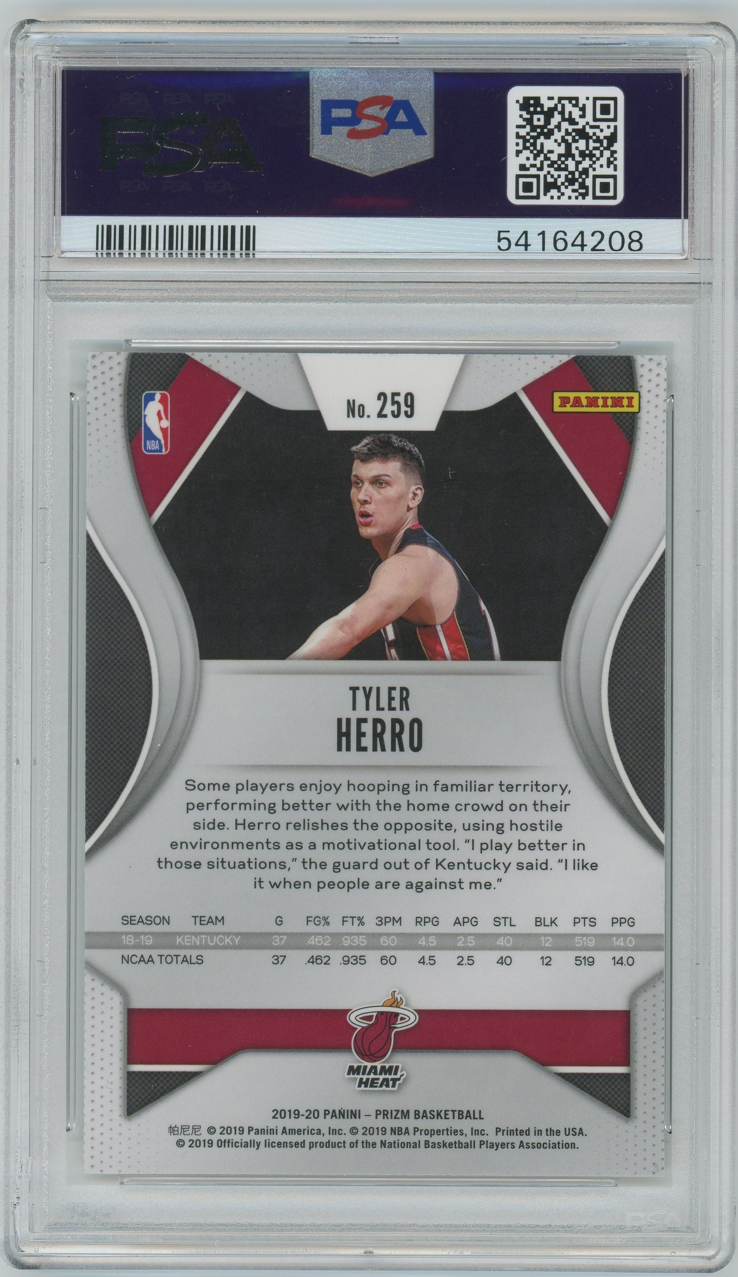 2019 Panini Prizm Tyler Herro ROOKIE #259 PSA 10
